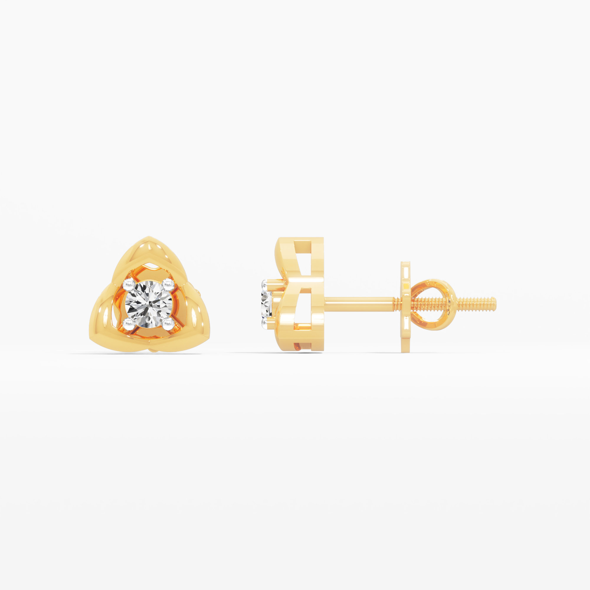Triquetra Solitaire Stud Earrings in 9KT Yellow Gold (Diamond Quality: FG-VVS VS)