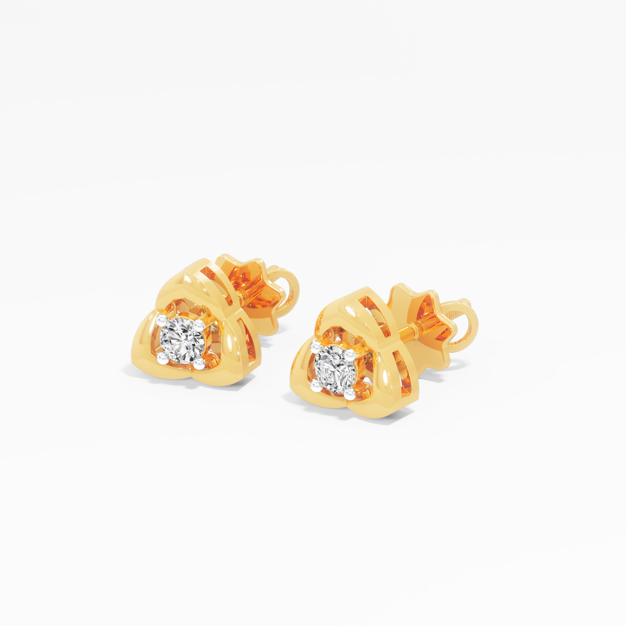 Triquetra Solitaire Stud Earrings in 9KT Yellow Gold (Diamond Quality: FG-VVS VS)