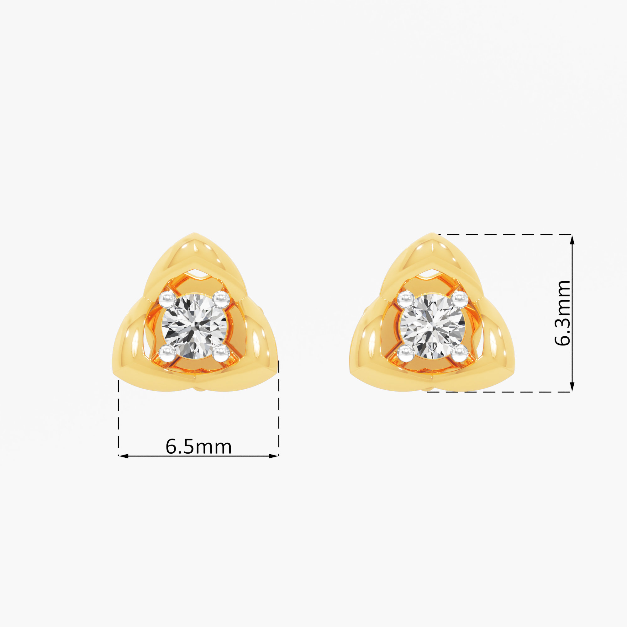 Triquetra Solitaire Stud Earrings in 9KT Yellow Gold (Diamond Quality: FG-VVS VS)