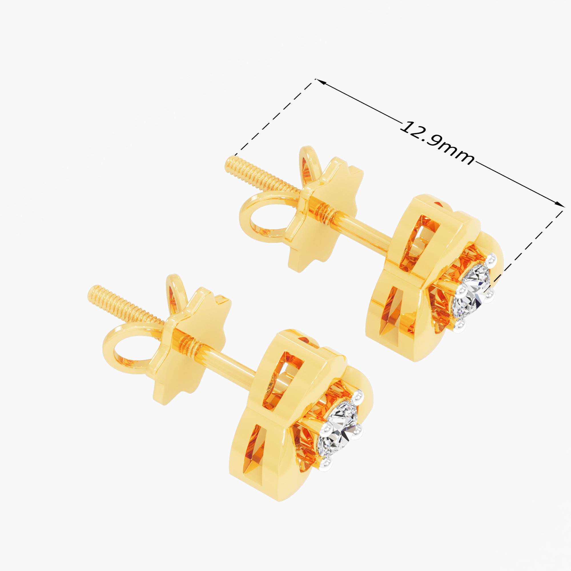 Triquetra Solitaire Stud Earrings in 9KT Yellow Gold (Diamond Quality: FG-VVS VS)