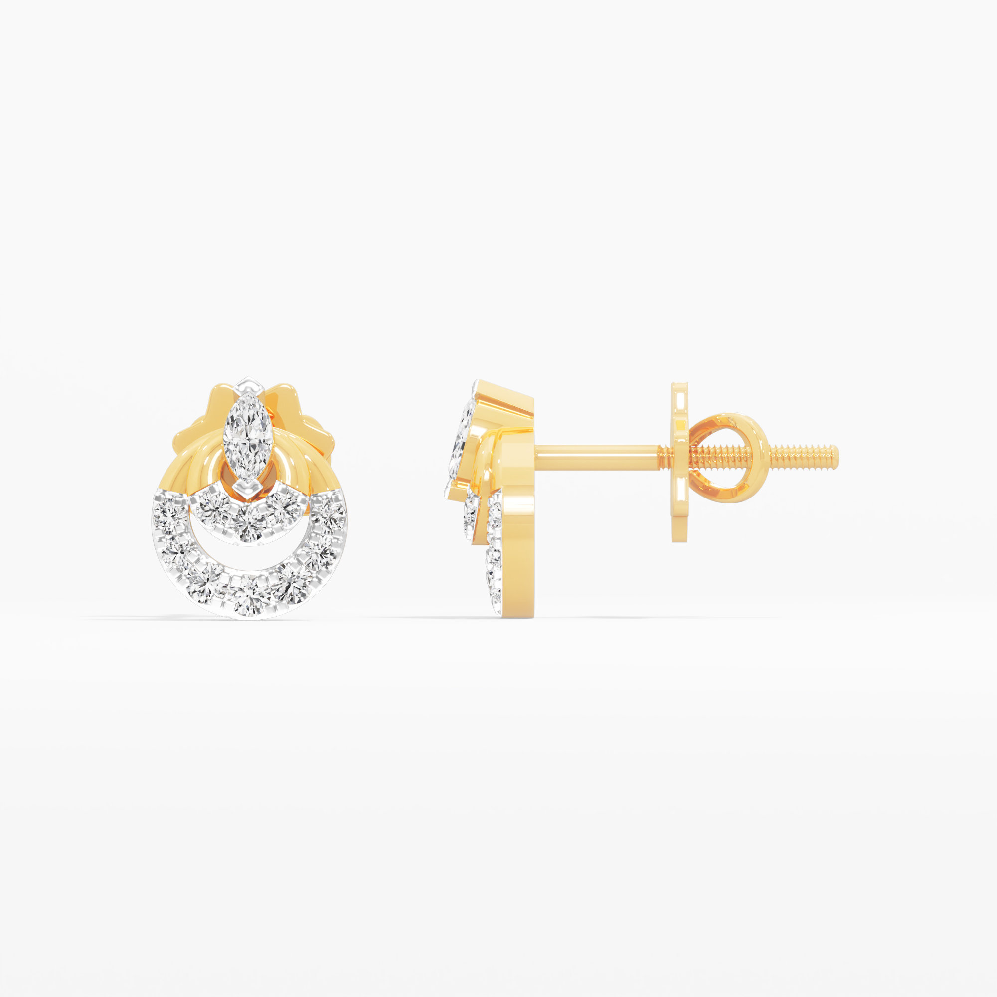Double Arc Marquise Stud Earrings in 9KT Yellow Gold (Diamond Quality: FG-VVS VS)