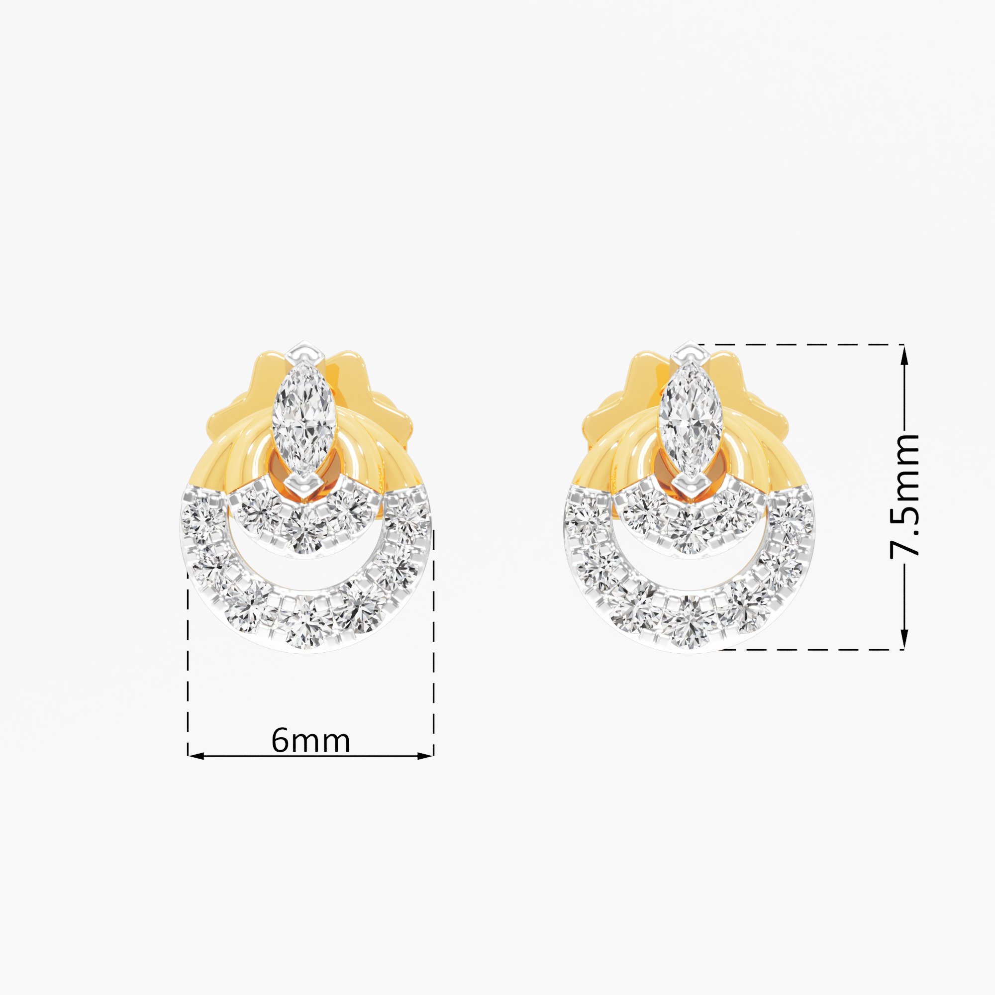 Double Arc Marquise Stud Earrings in 9KT Yellow Gold (Diamond Quality: FG-VVS VS)
