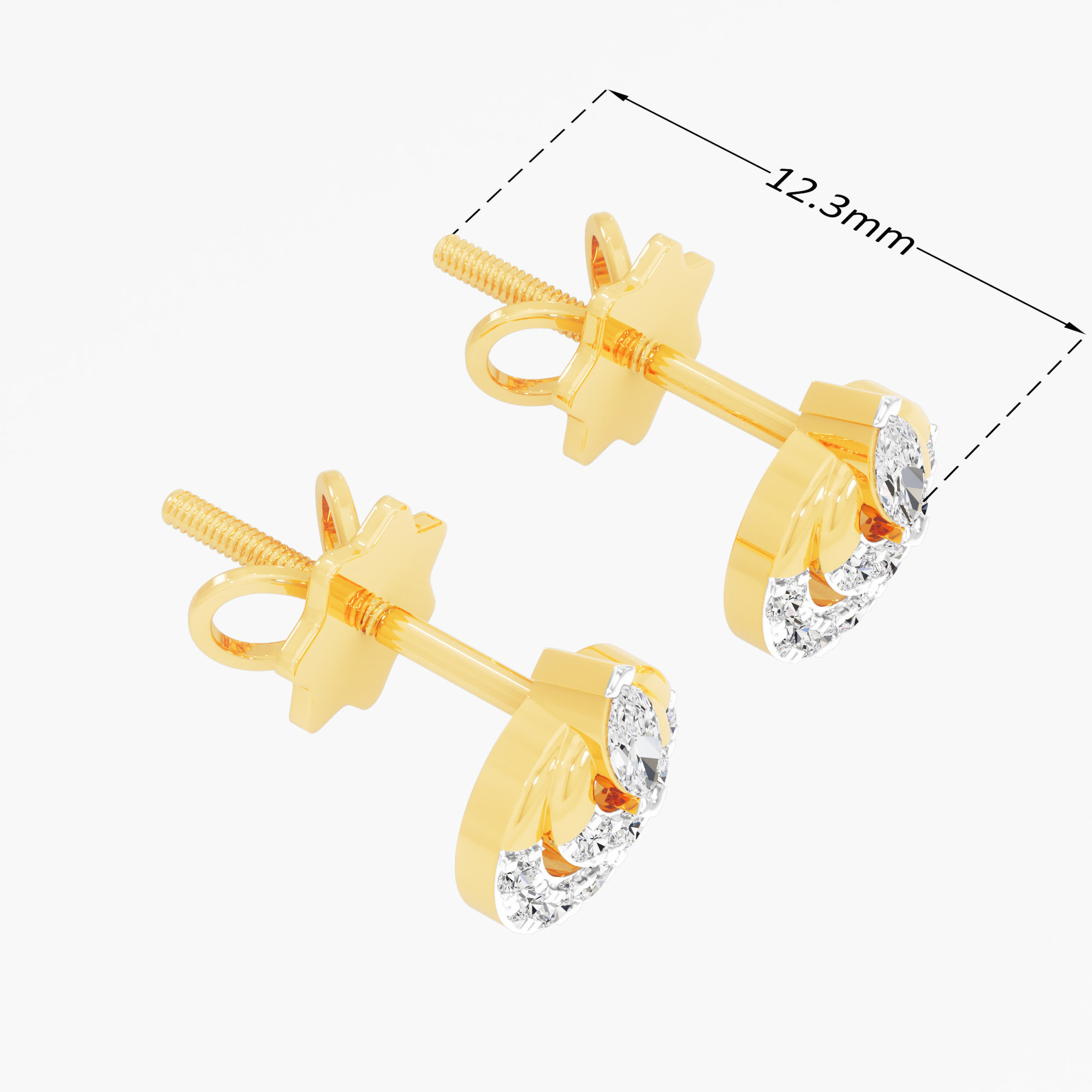 Double Arc Marquise Stud Earrings in 9KT Yellow Gold (Diamond Quality: FG-VVS VS)