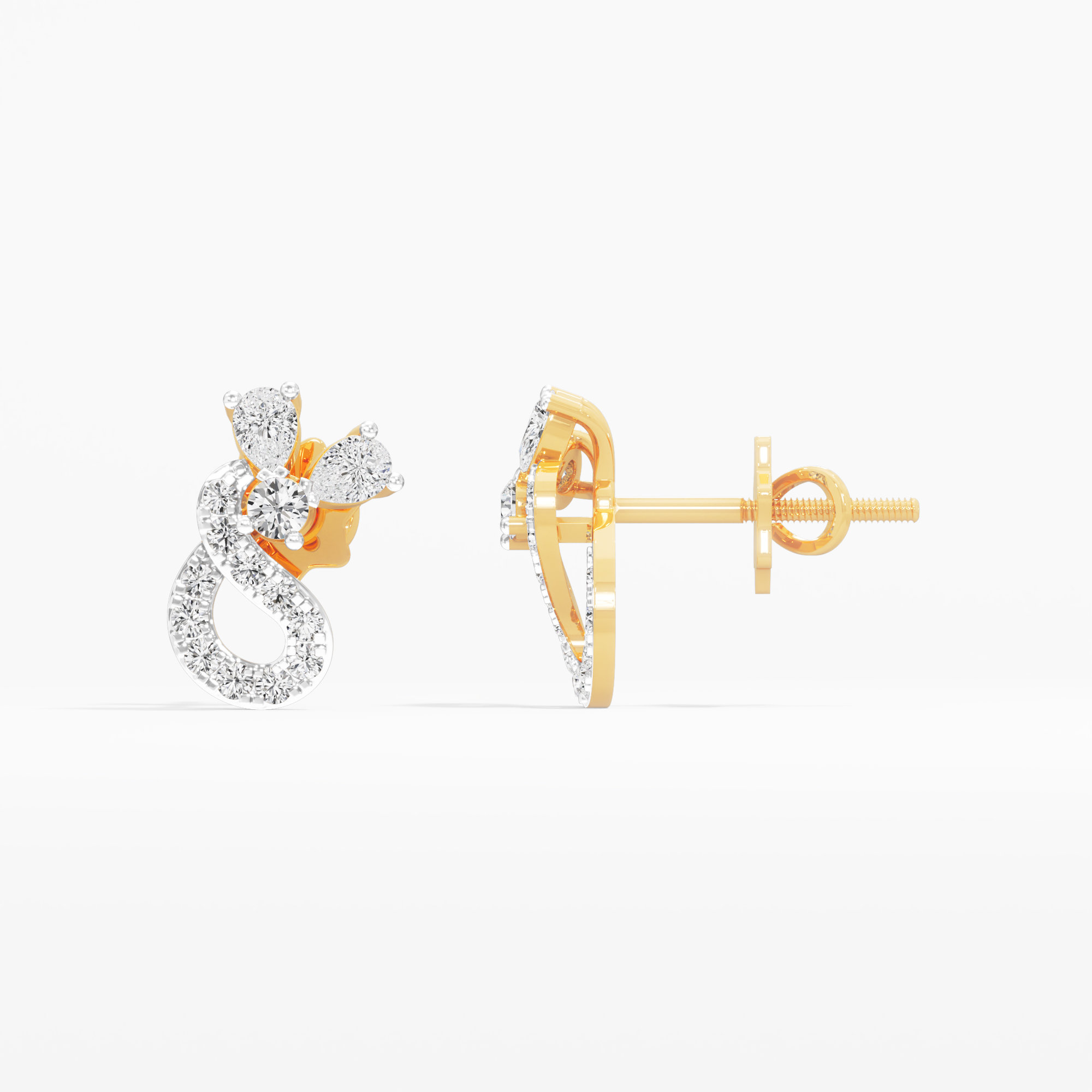 Paisley Swan Stud Earrings in 9KT Yellow Gold (Diamond Quality: FG-VVS VS)