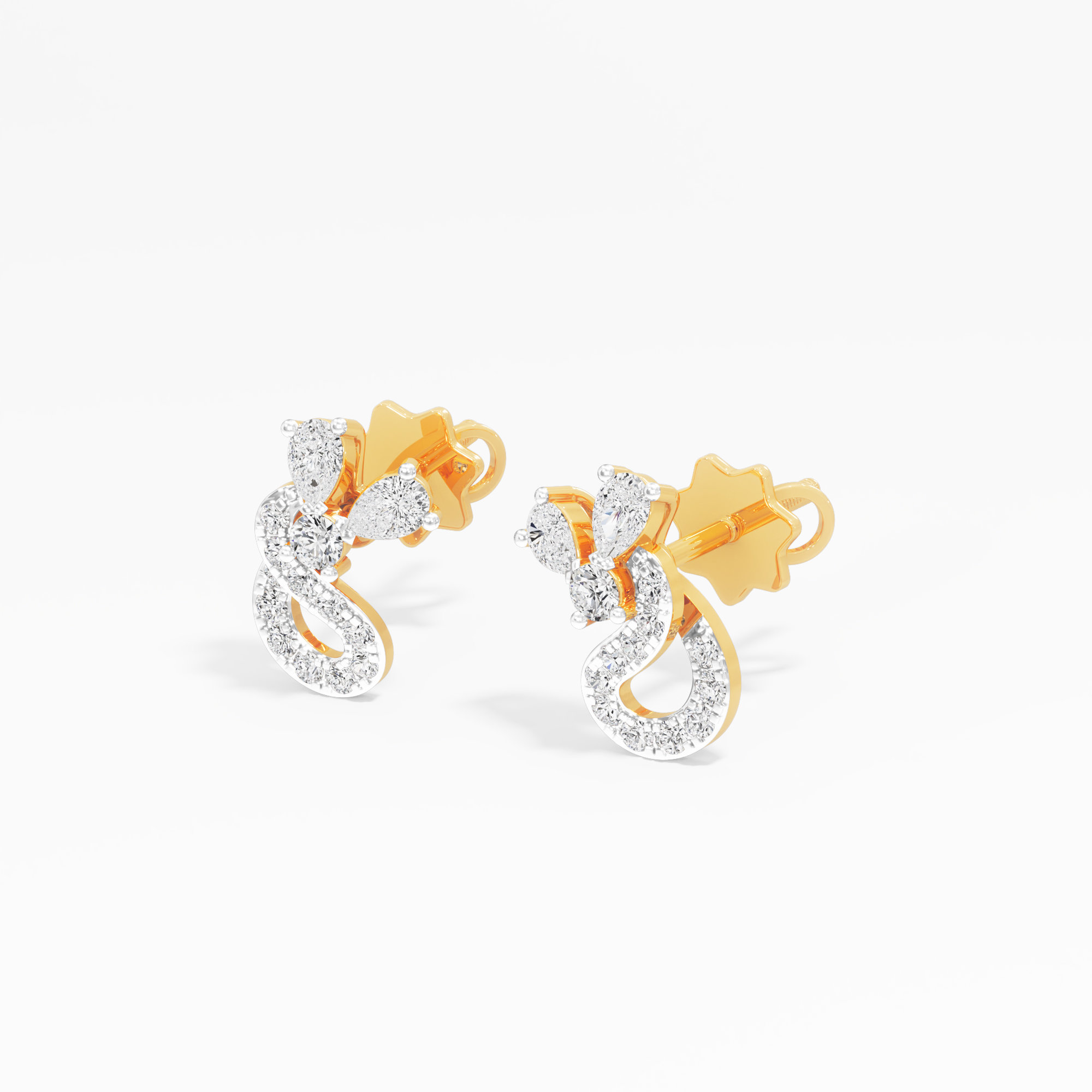 Paisley Swan Stud Earrings in 9KT Yellow Gold (Diamond Quality: FG-VVS VS)