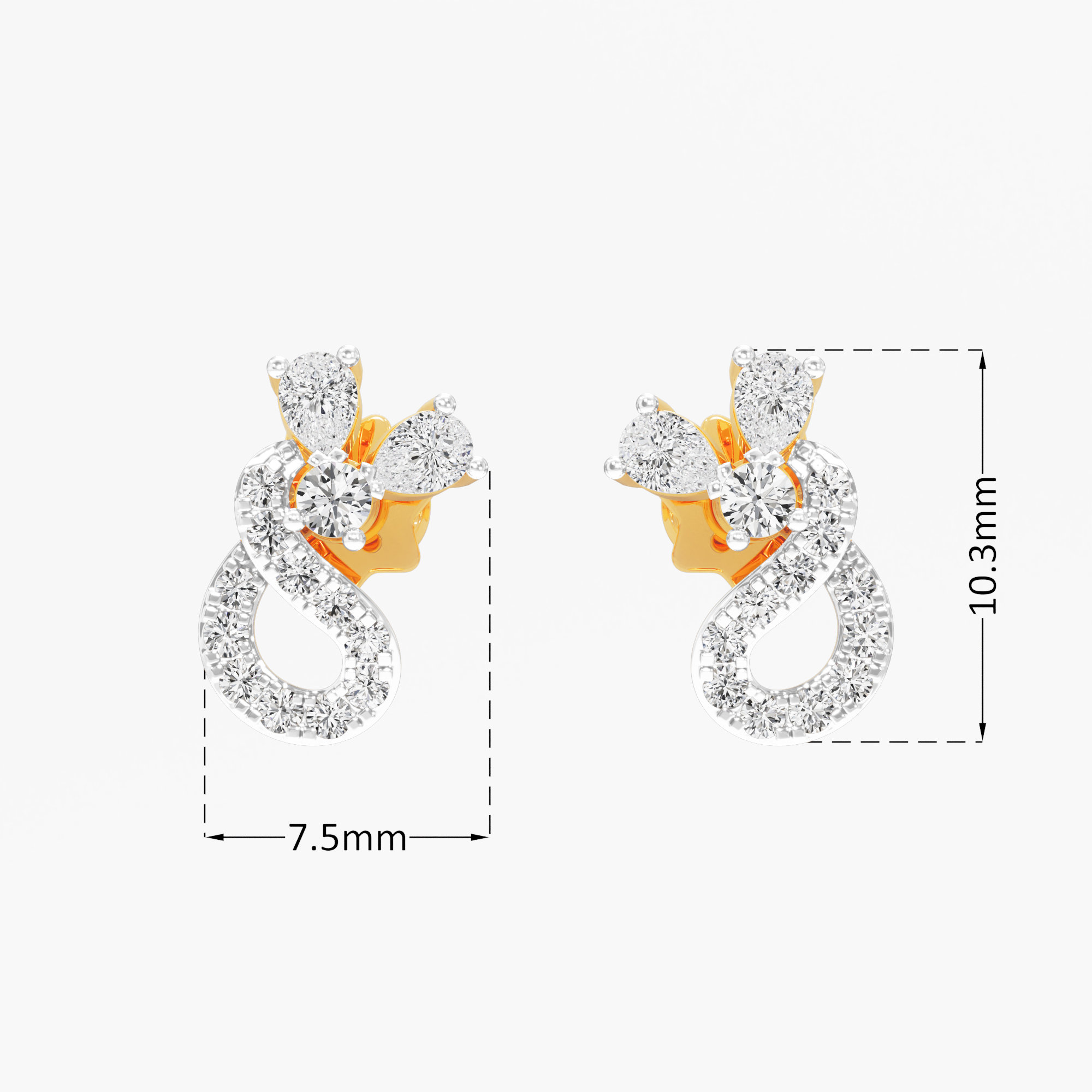 Paisley Swan Stud Earrings in 9KT Yellow Gold (Diamond Quality: FG-VVS VS)
