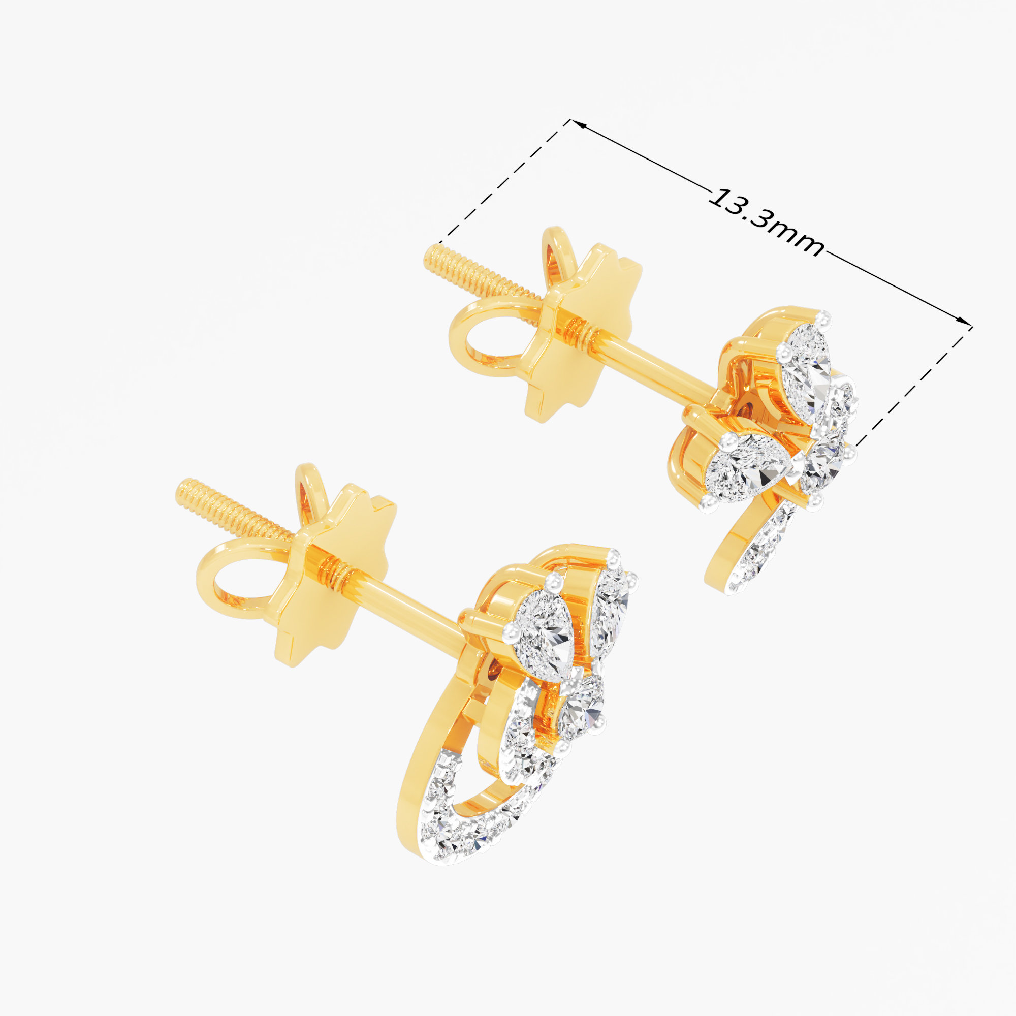 Paisley Swan Stud Earrings in 9KT Yellow Gold (Diamond Quality: FG-VVS VS)