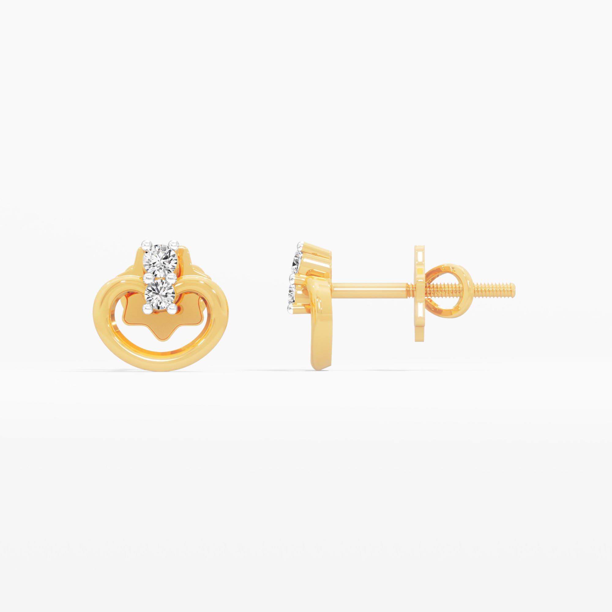 Heart Duo Stud Earrings in 9KT Yellow Gold (Diamond Quality: FG-VVS VS)