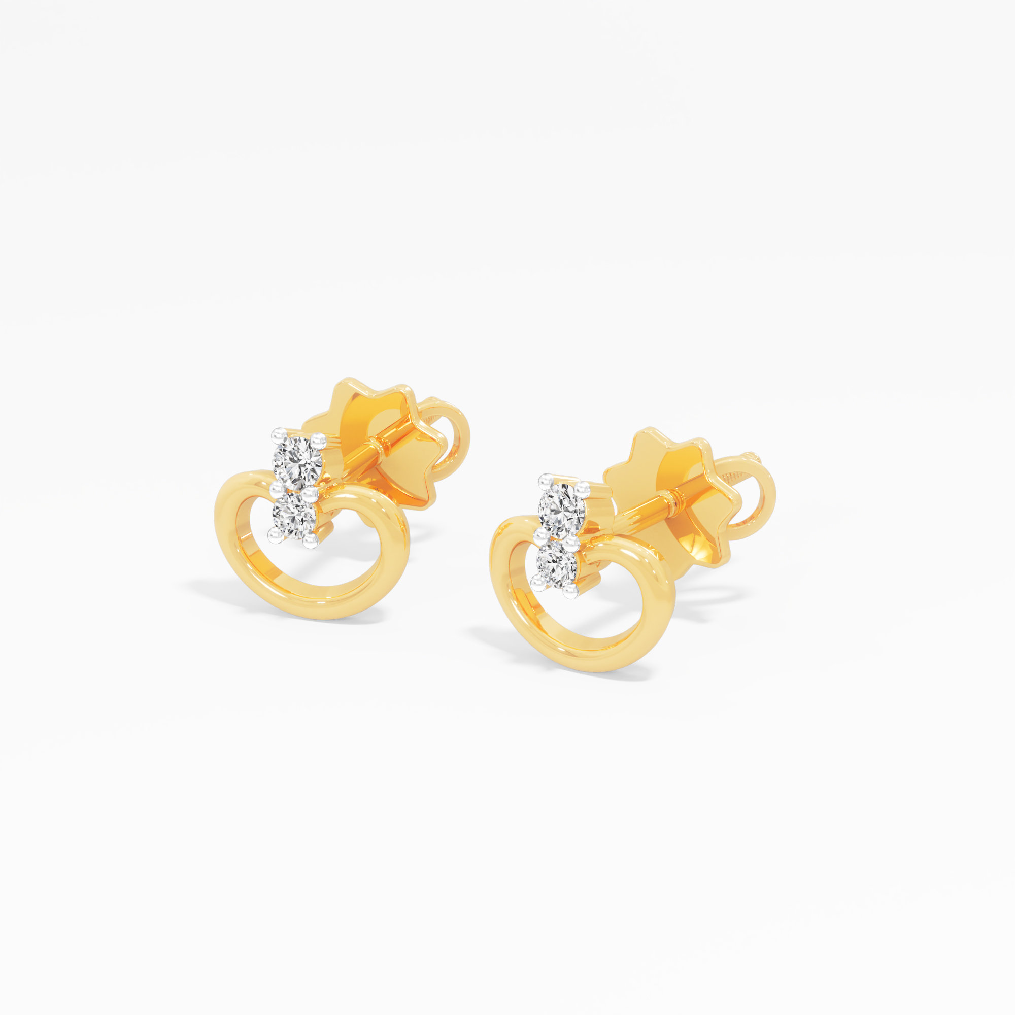 Heart Duo Stud Earrings in 9KT Yellow Gold (Diamond Quality: FG-VVS VS)