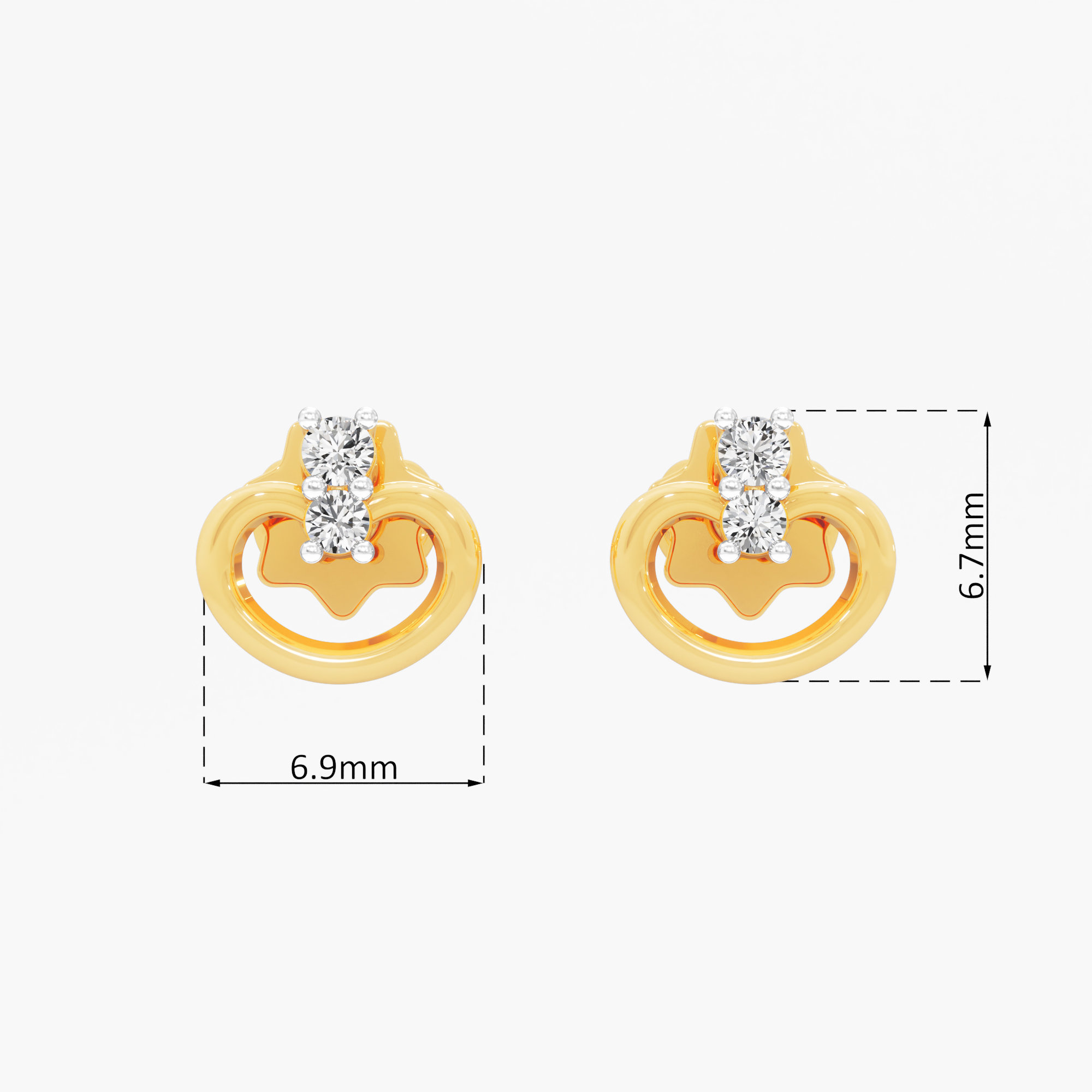 Heart Duo Stud Earrings in 9KT Yellow Gold (Diamond Quality: FG-VVS VS)