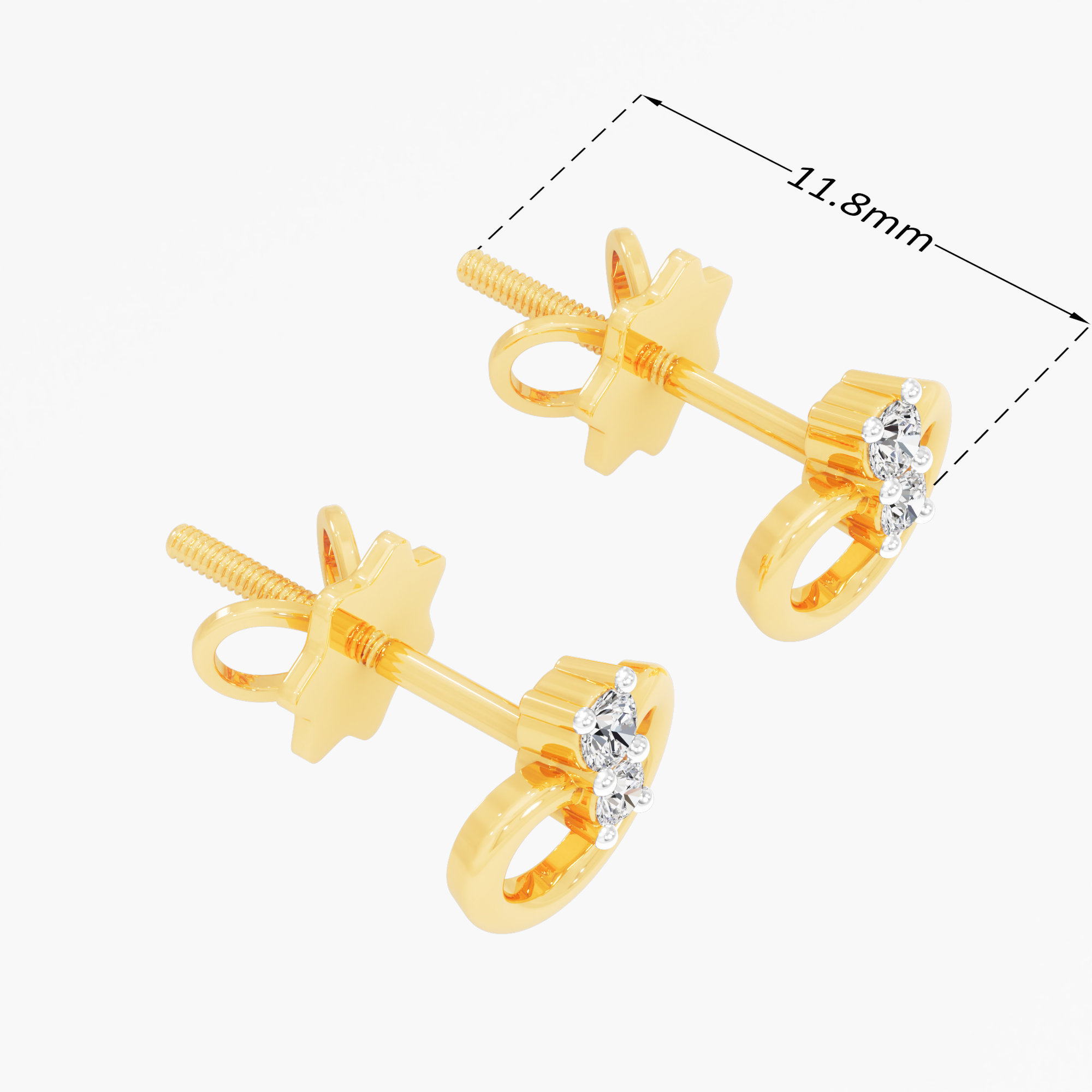 Heart Duo Stud Earrings in 9KT Yellow Gold (Diamond Quality: FG-VVS VS)