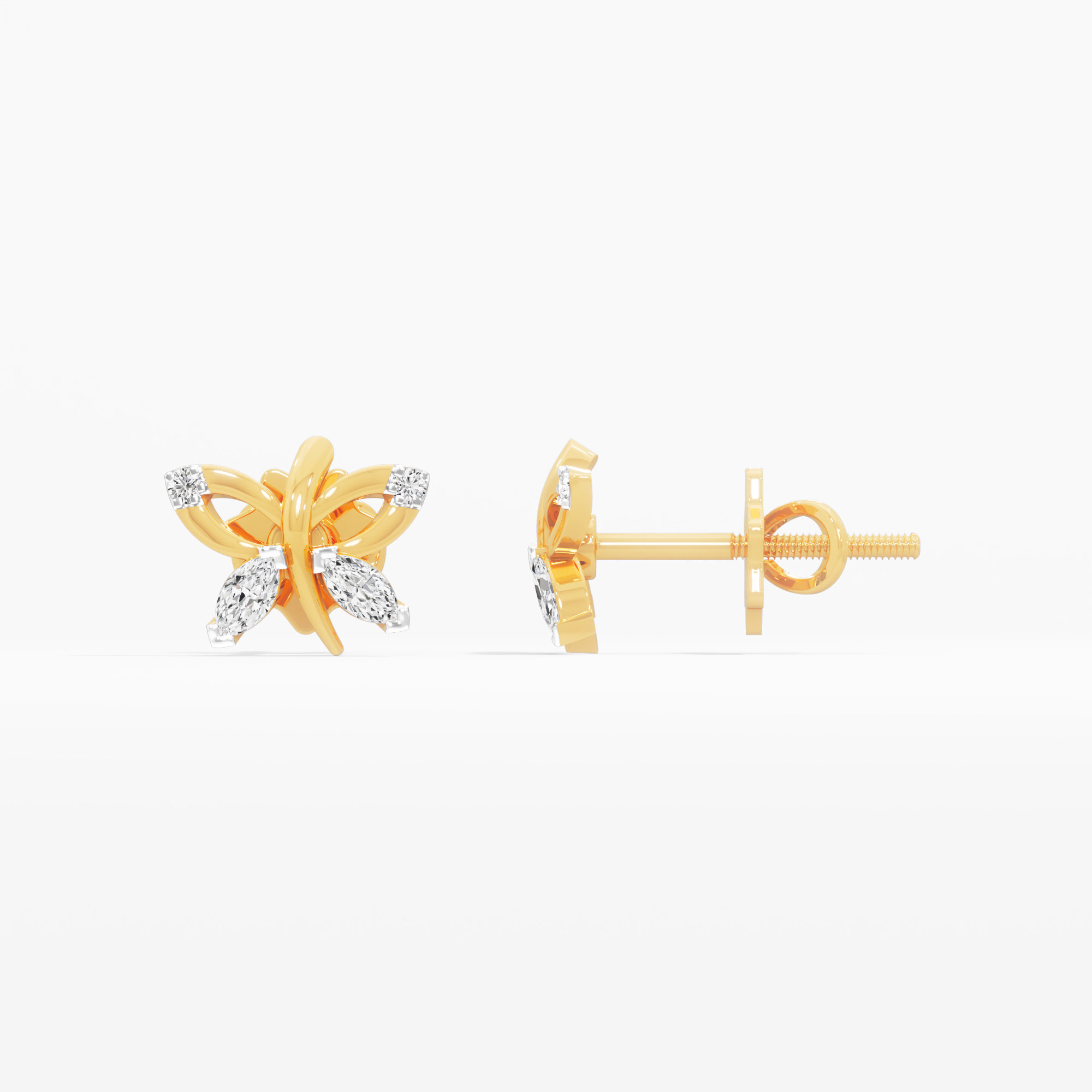 Winged Marquise Stud Earrings in 9KT Yellow Gold (Diamond Quality: FG-VVS VS)