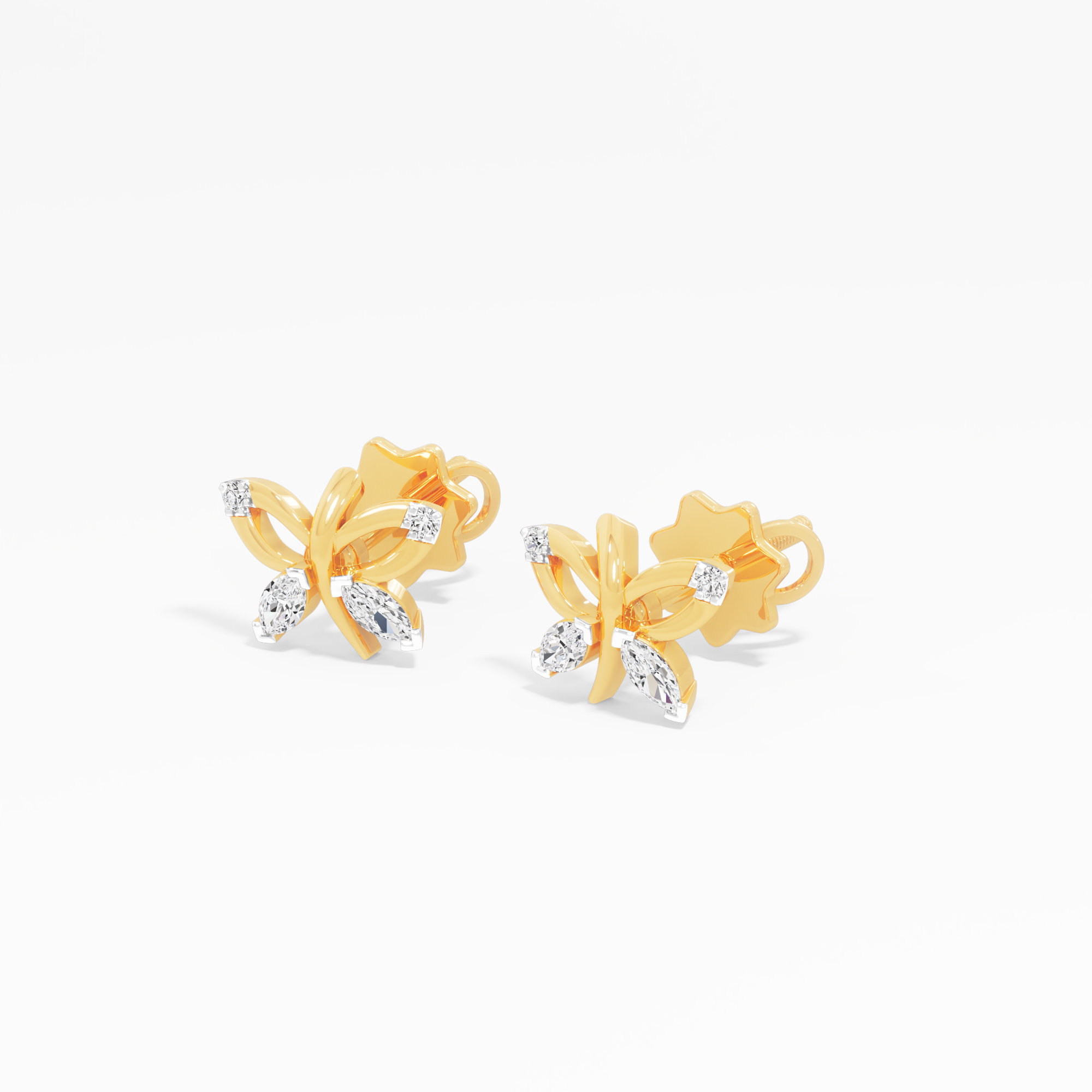 Winged Marquise Stud Earrings in 9KT Yellow Gold (Diamond Quality: FG-VVS VS)