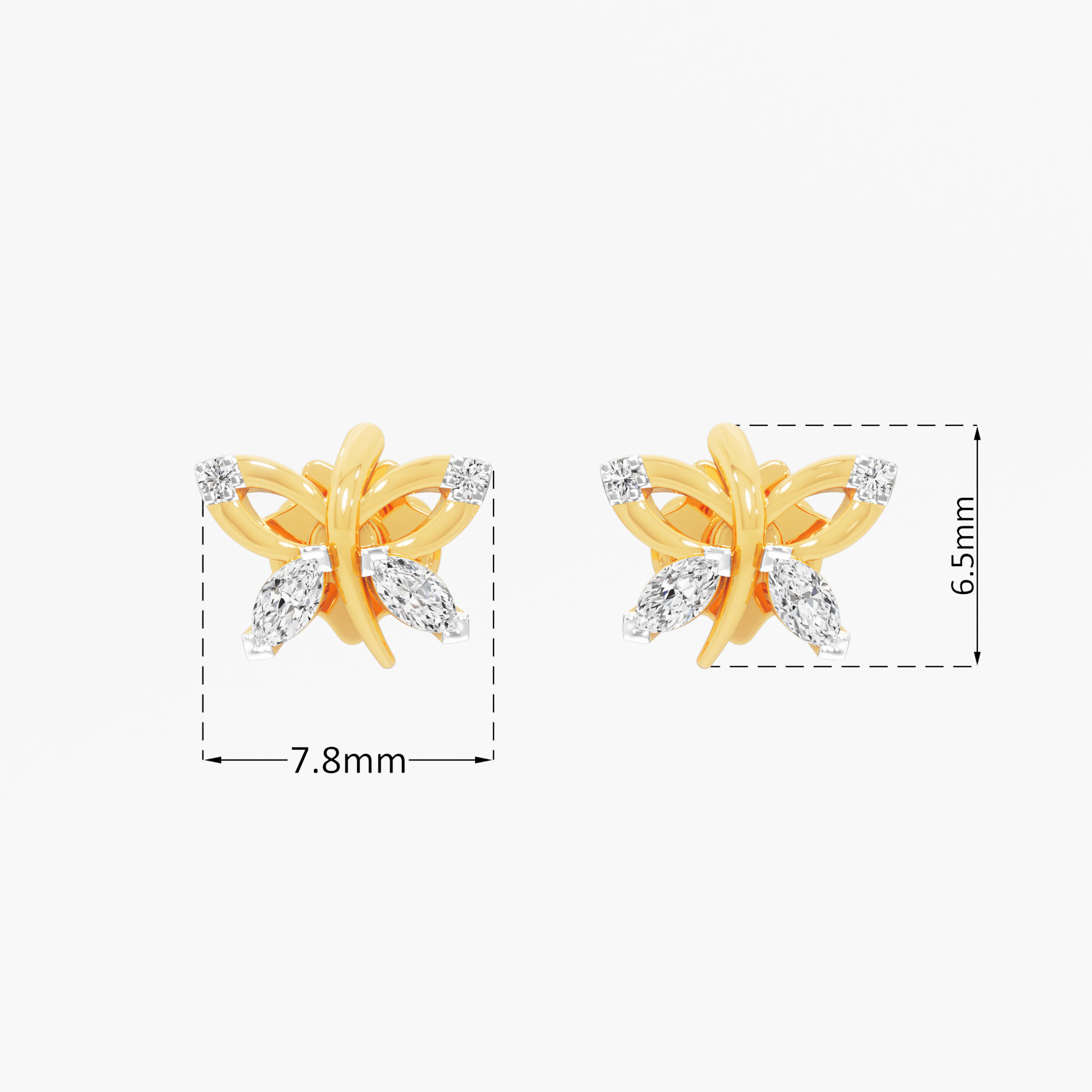 Winged Marquise Stud Earrings in 9KT Yellow Gold (Diamond Quality: FG-VVS VS)