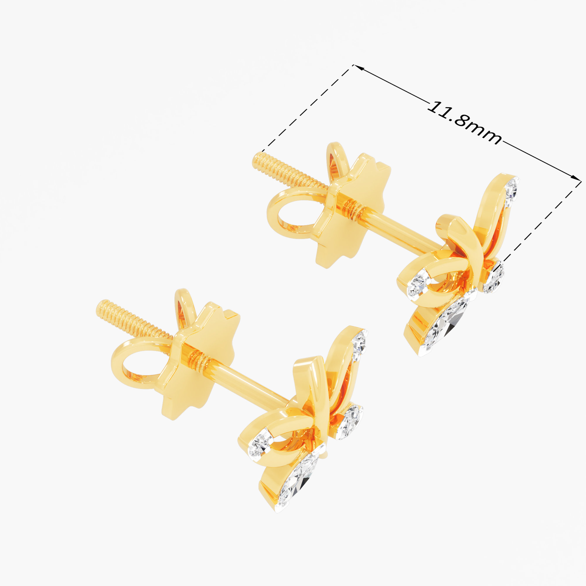 Winged Marquise Stud Earrings in 9KT Yellow Gold (Diamond Quality: FG-VVS VS)