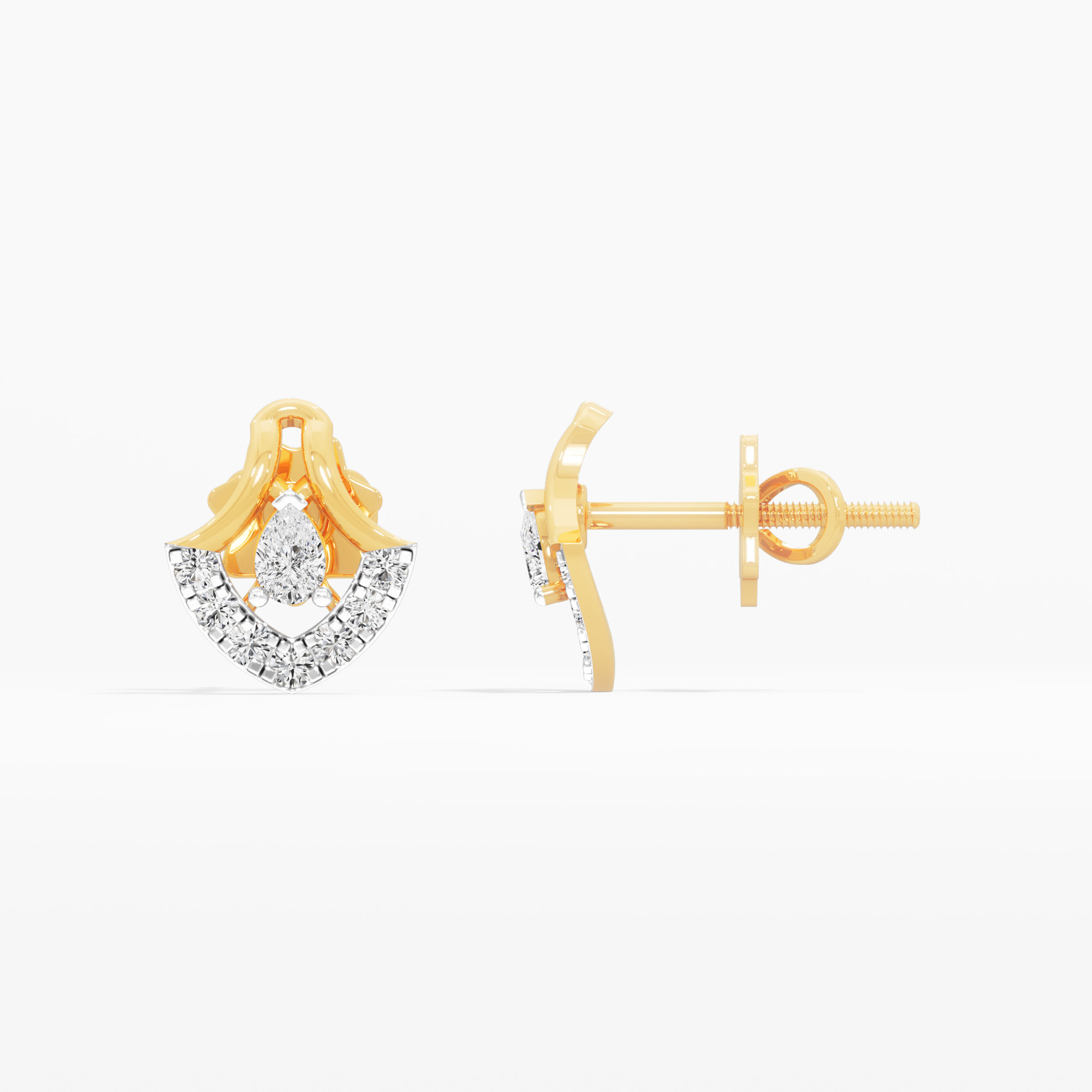 Oasis Droplet Stud Earrings in 9KT Yellow Gold (Diamond Quality: FG-VVS VS)