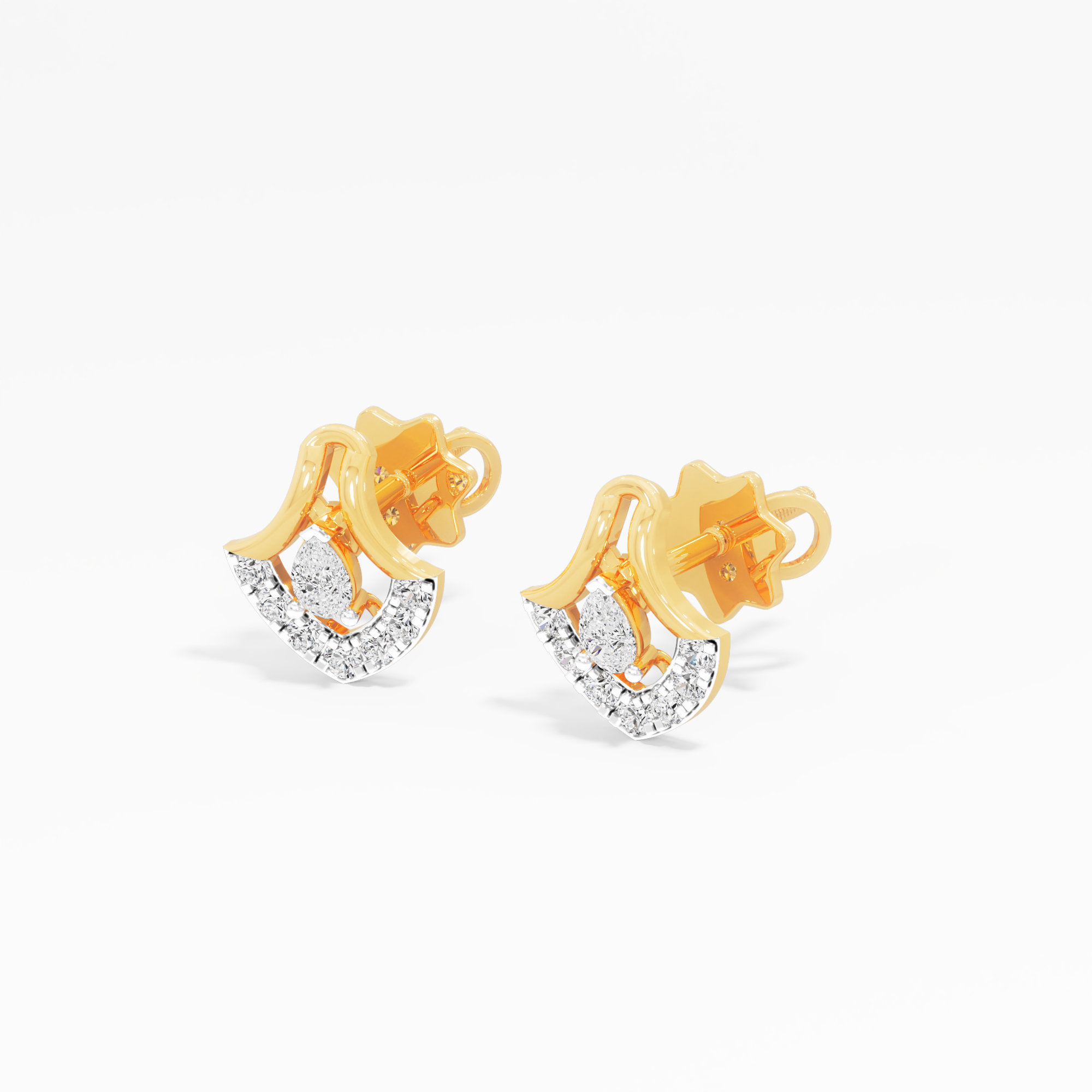 Oasis Droplet Stud Earrings in 9KT Yellow Gold (Diamond Quality: FG-VVS VS)