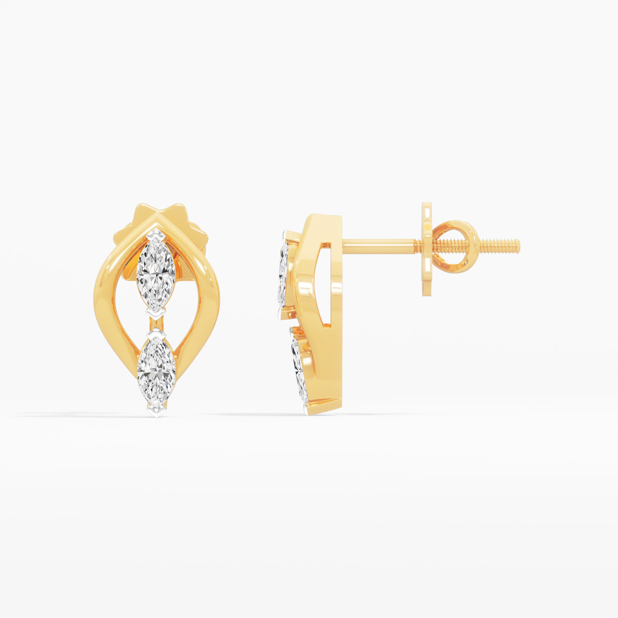 Marquise Pair Stud Earrings in 9KT Yellow Gold (FG-VVS VS)