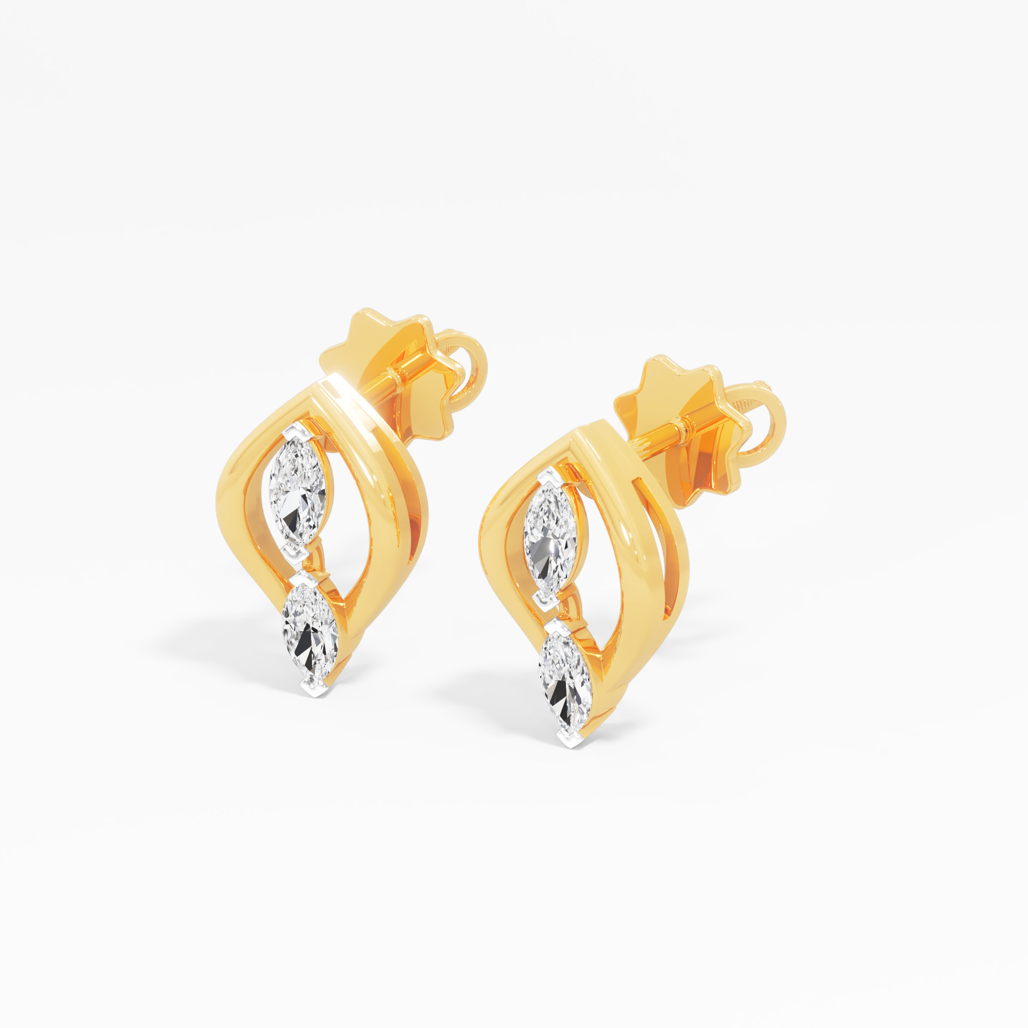 Marquise Pair Stud Earrings in 9KT Yellow Gold (FG-VVS VS)