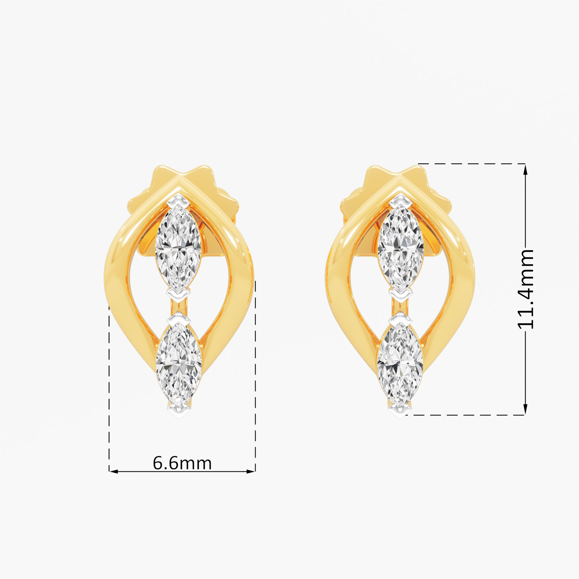 Marquise Pair Stud Earrings in 9KT Yellow Gold (FG-VVS VS)