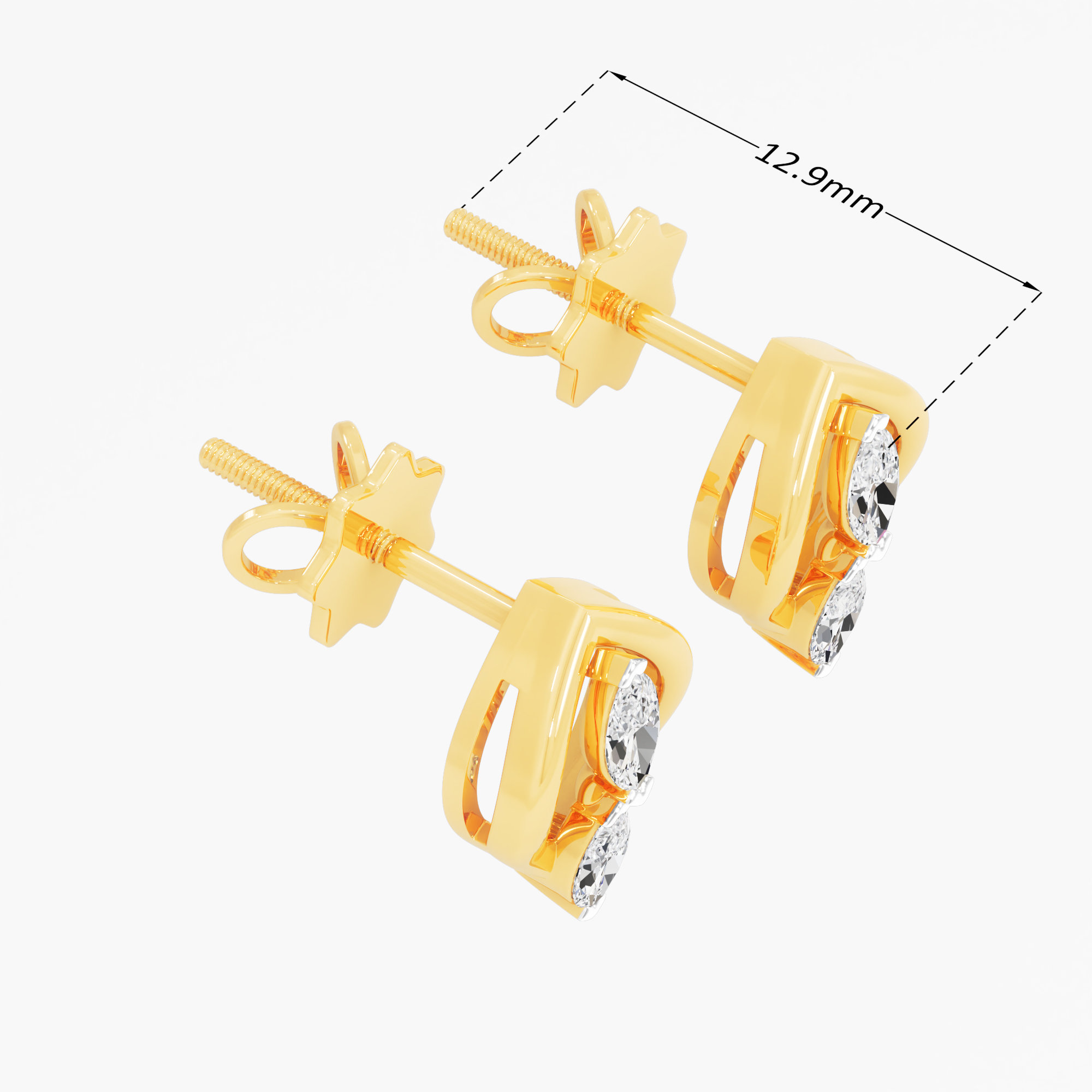 Marquise Pair Stud Earrings in 9KT Yellow Gold (FG-VVS VS)