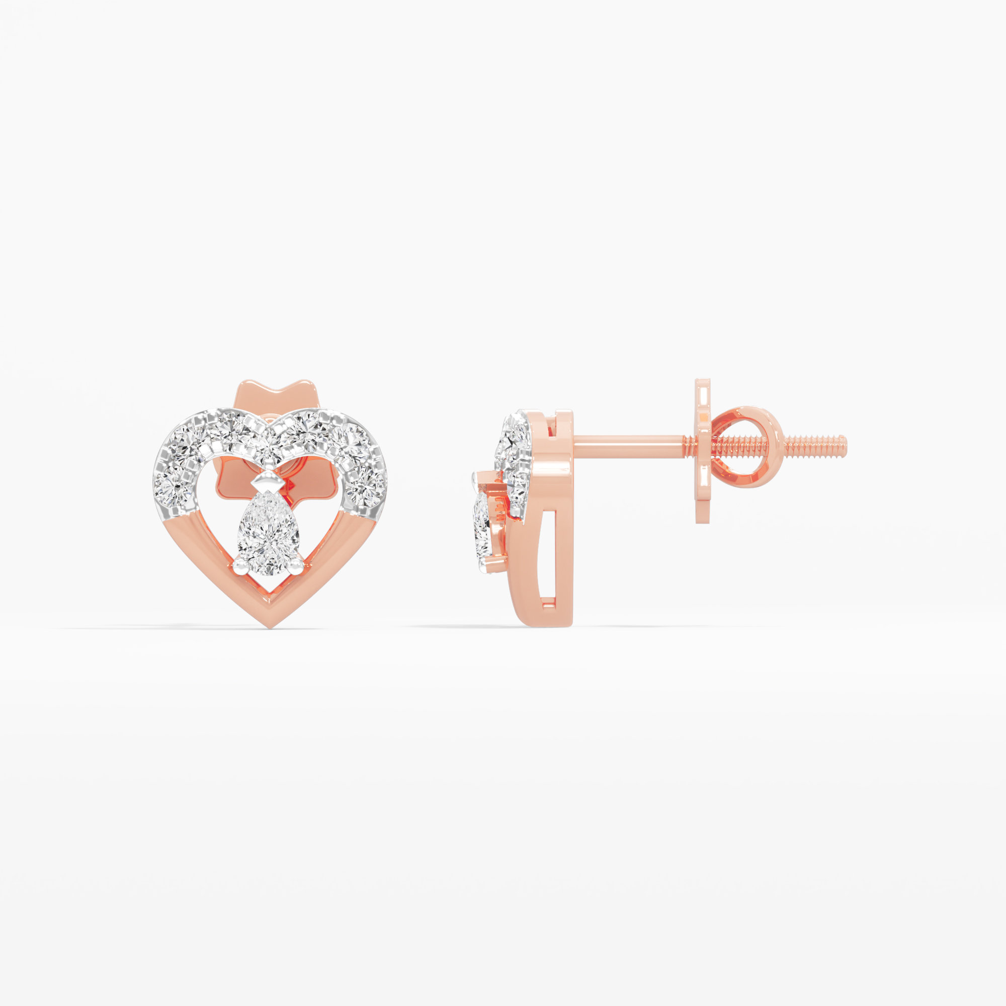 Sweetheart Halo Stud Earrings in 9KT Rose Gold (Diamond Quality: FG-VVS VS)