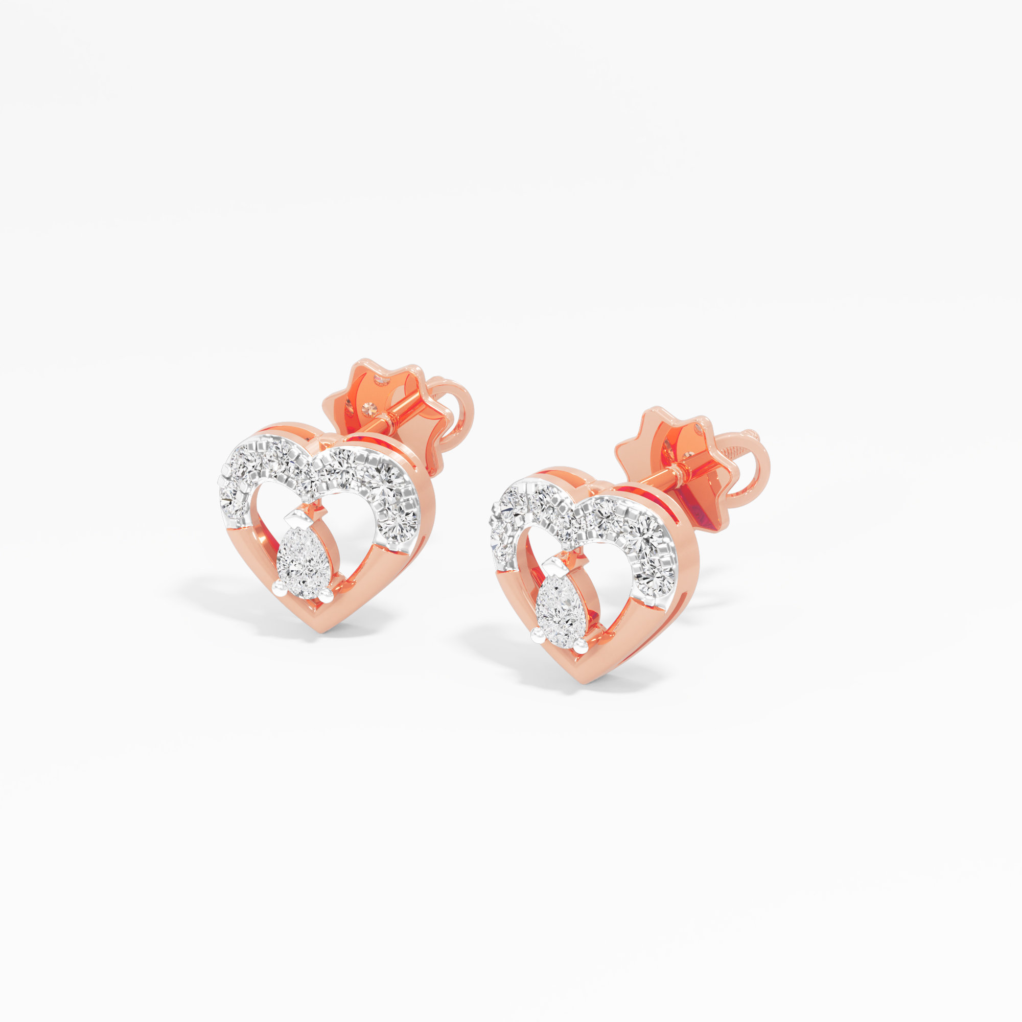 Sweetheart Halo Stud Earrings in 9KT Rose Gold (Diamond Quality: FG-VVS VS)