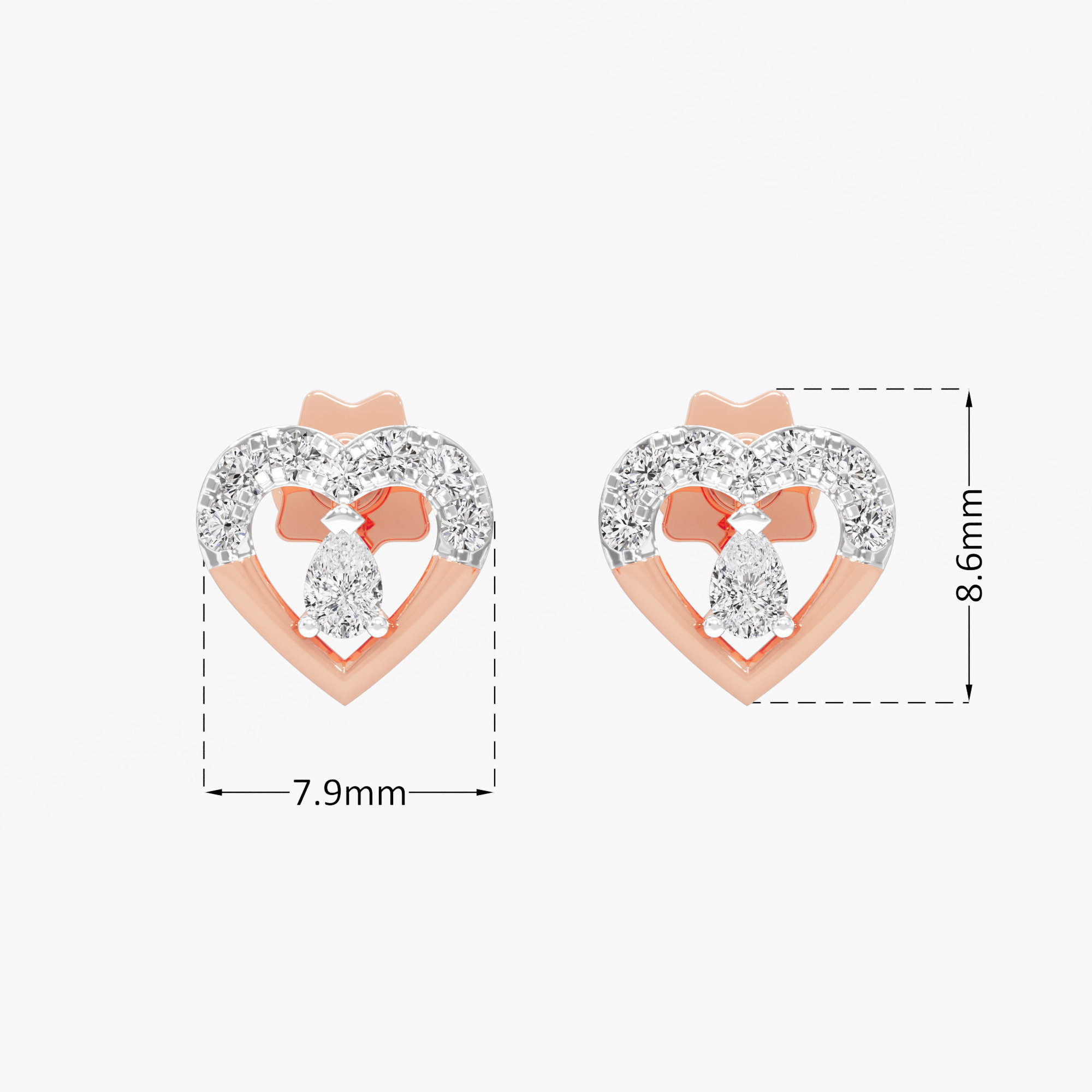 Sweetheart Halo Stud Earrings in 9KT Rose Gold (Diamond Quality: FG-VVS VS)