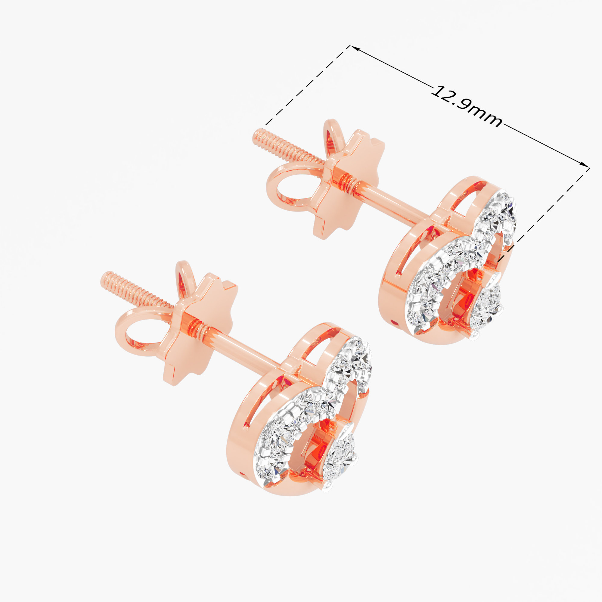 Sweetheart Halo Stud Earrings in 9KT Rose Gold (Diamond Quality: FG-VVS VS)