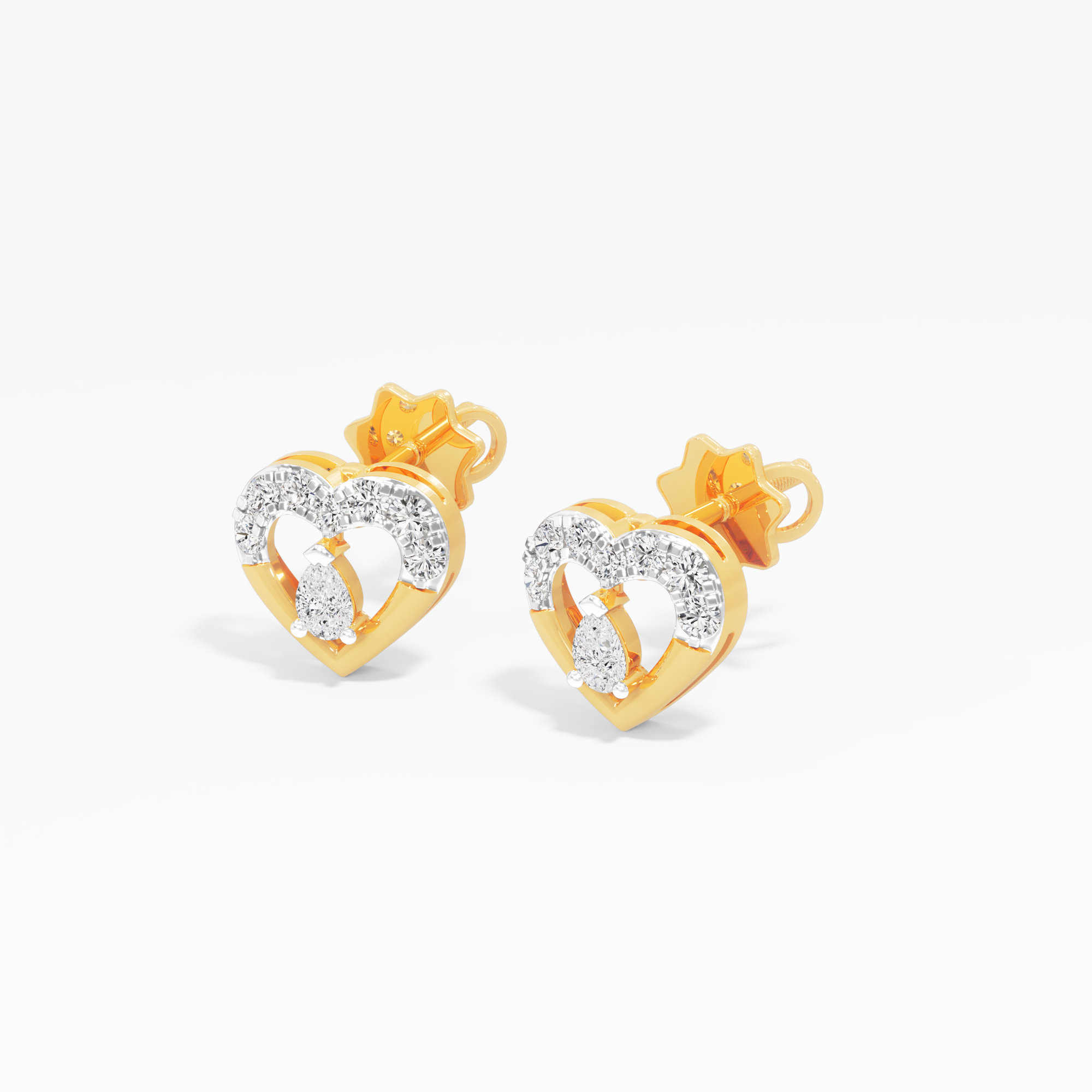 Sweetheart Halo Stud Earrings in 9KT Yellow Gold (Diamond Quality: FG-VVS VS)