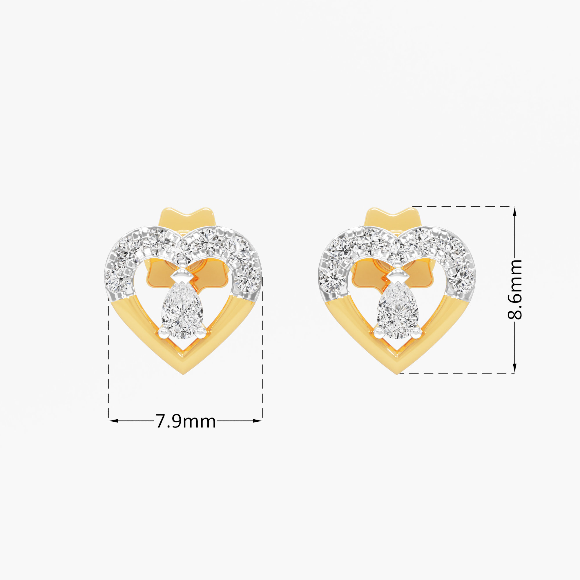 Sweetheart Halo Stud Earrings in 9KT Yellow Gold (Diamond Quality: FG-VVS VS)