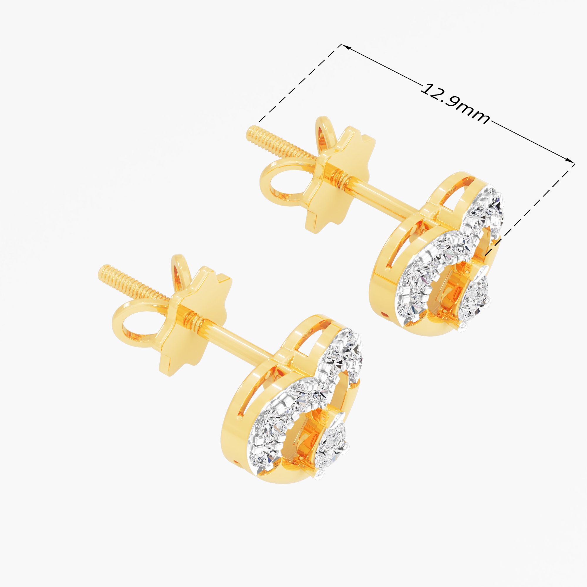 Sweetheart Halo Stud Earrings in 9KT Yellow Gold (Diamond Quality: FG-VVS VS)