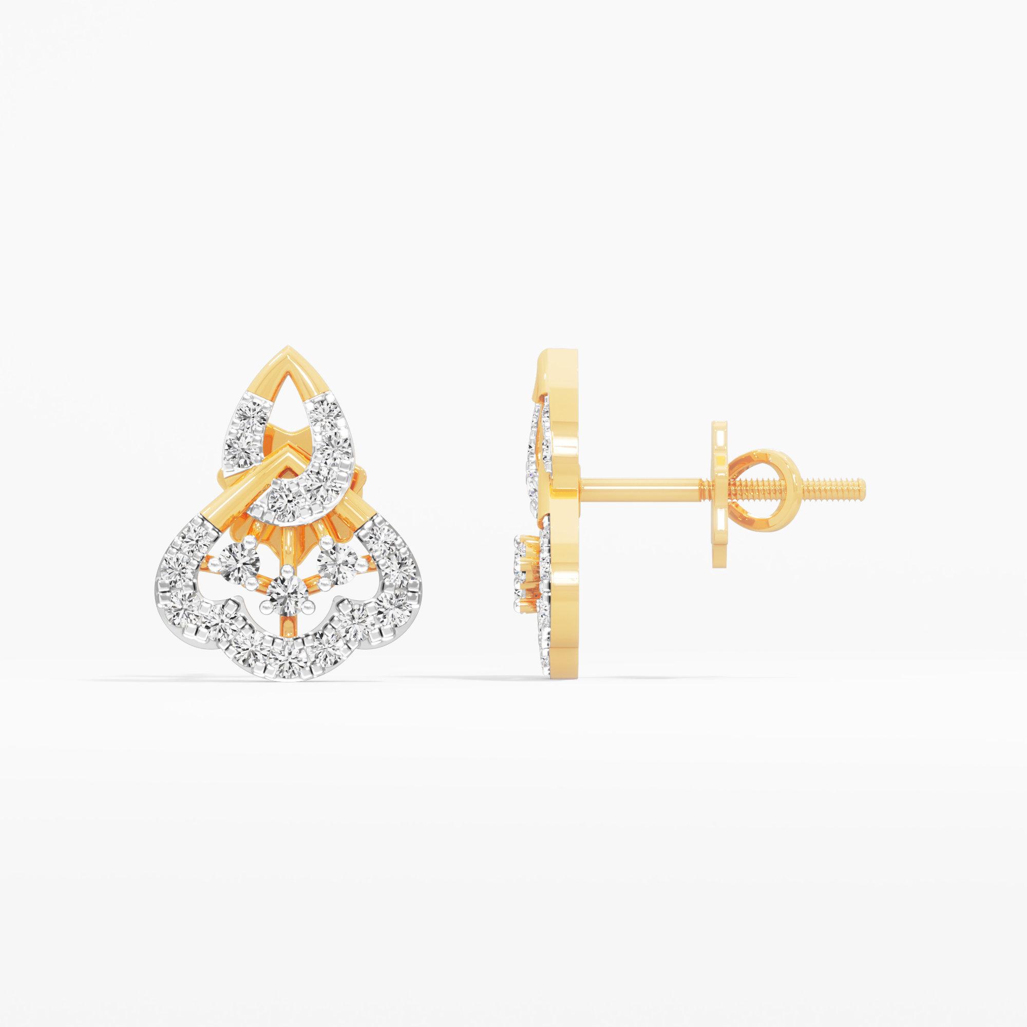 Petal Arch Stud Earrings in 9KT Yellow Gold (Diamond Quality: FG-VVS VS)
