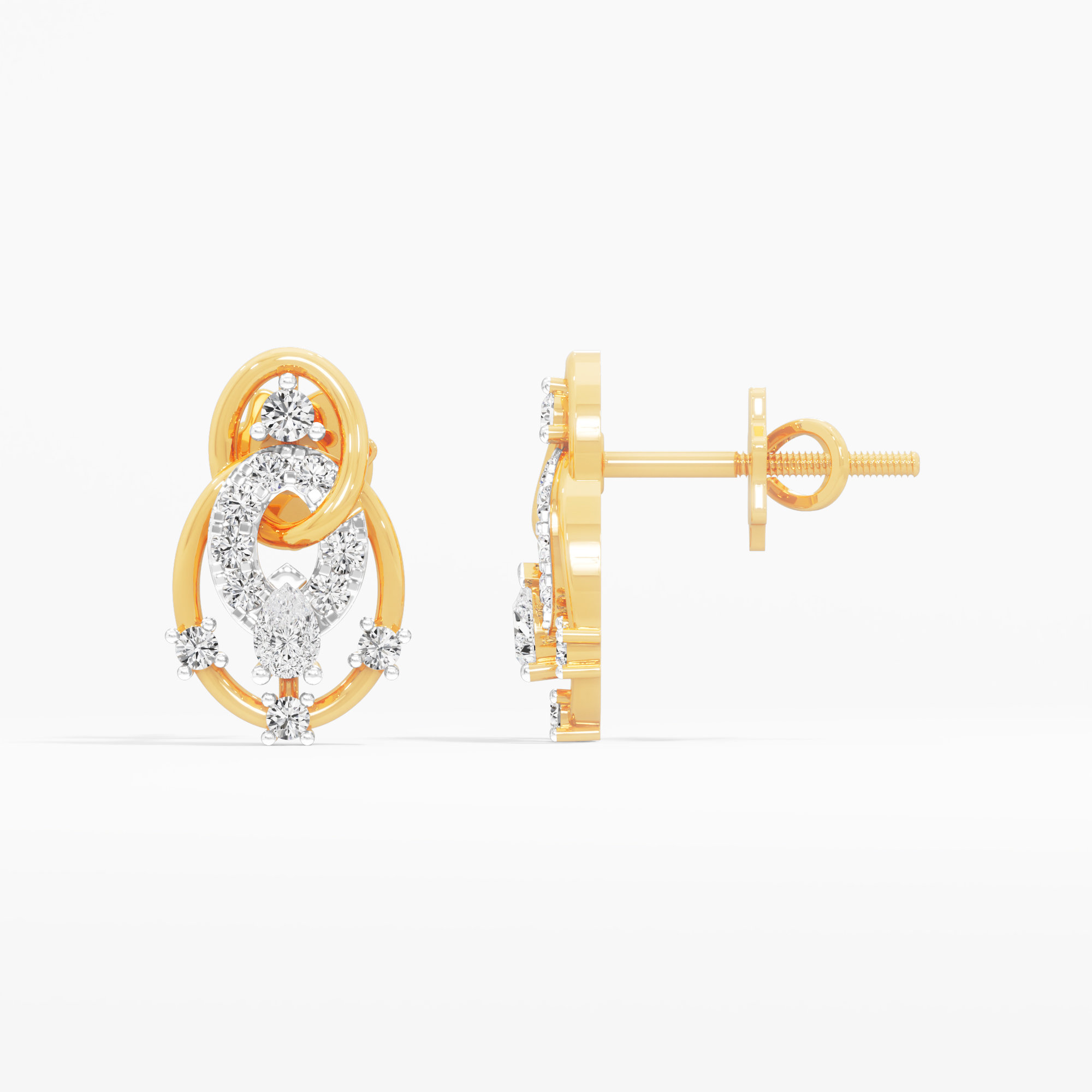 Oval Orbit Stud Earrings in 9KT Yellow Gold (Diamond Quality: FG-VVS VS)