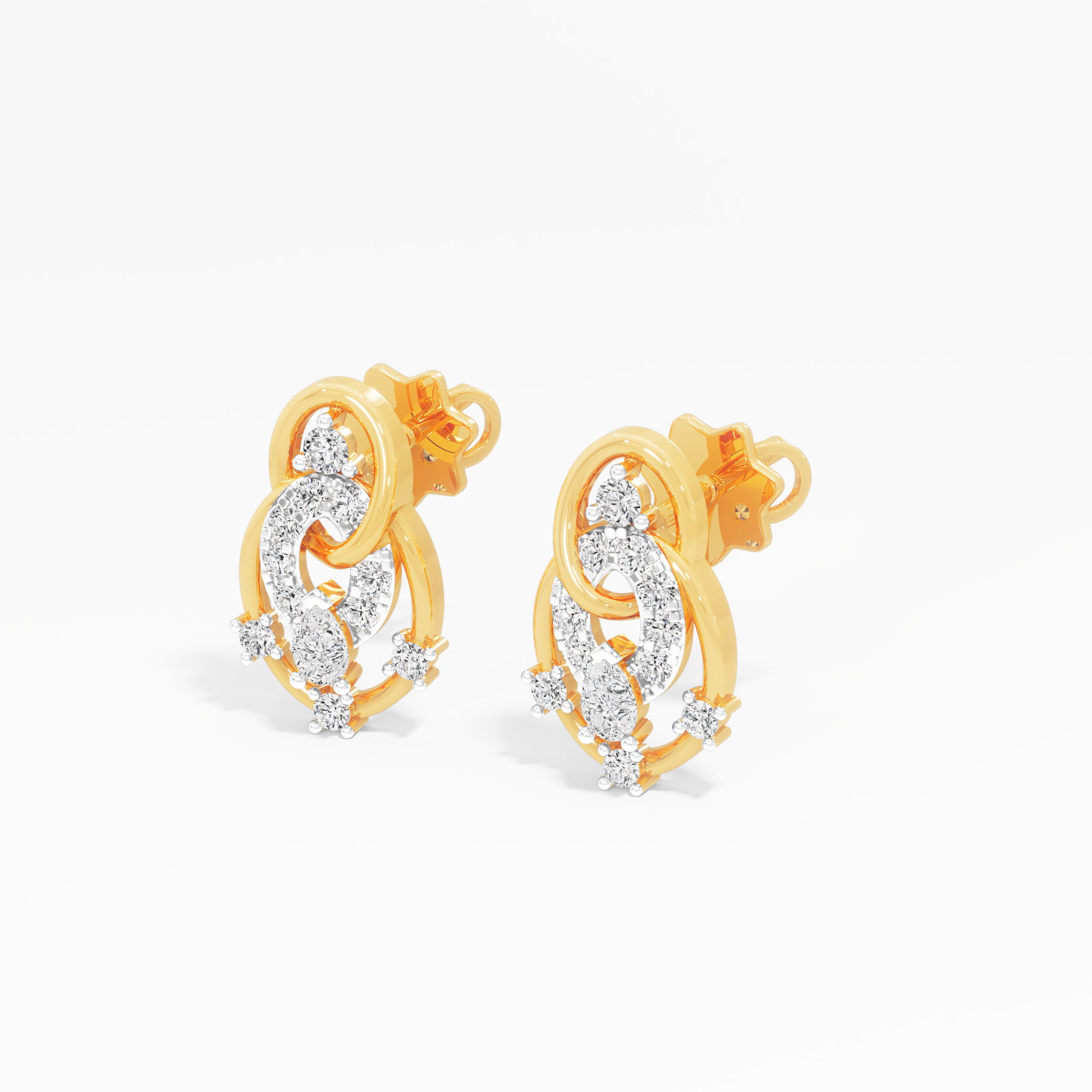 Oval Orbit Stud Earrings in 9KT Yellow Gold (Diamond Quality: FG-VVS VS)