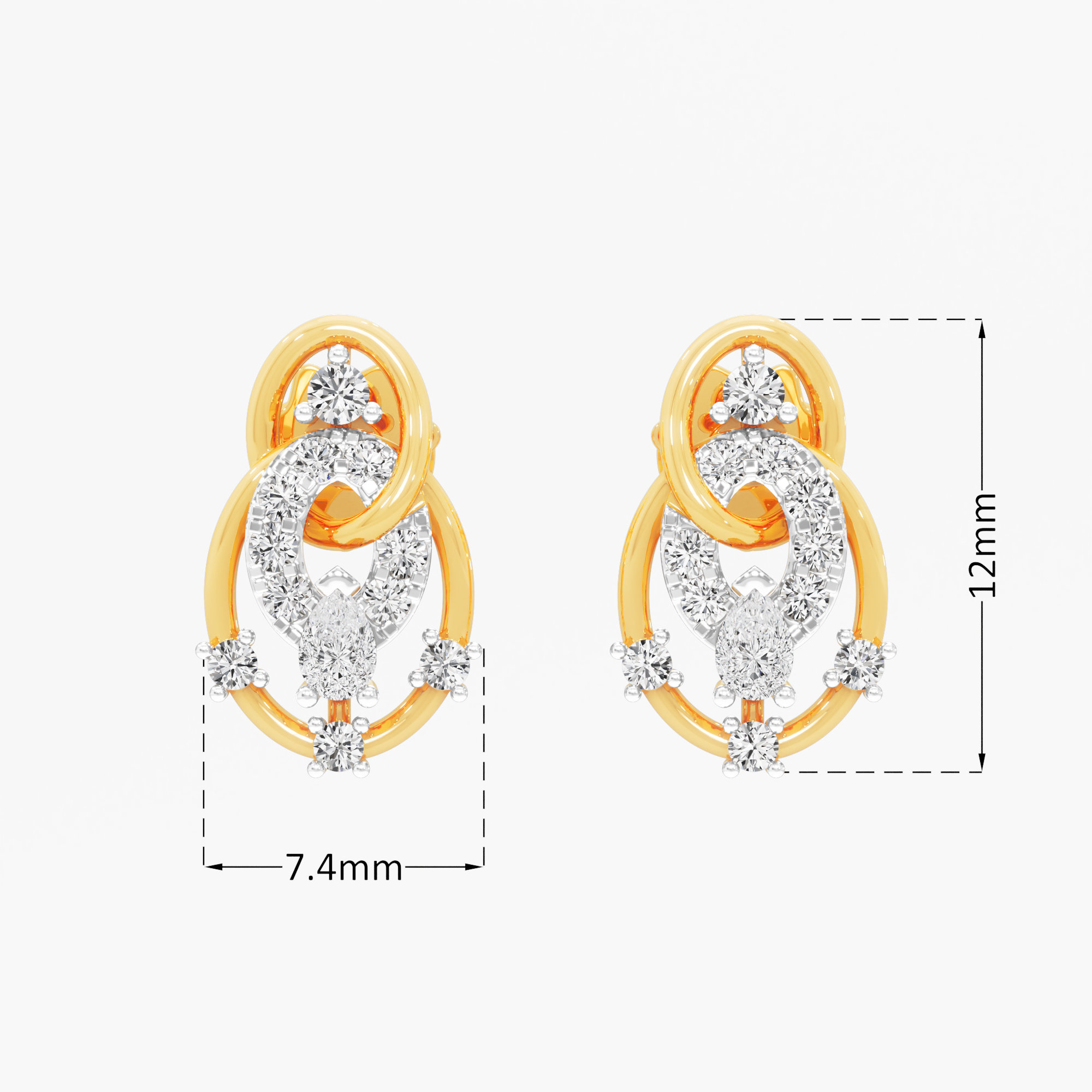 Oval Orbit Stud Earrings in 9KT Yellow Gold (Diamond Quality: FG-VVS VS)