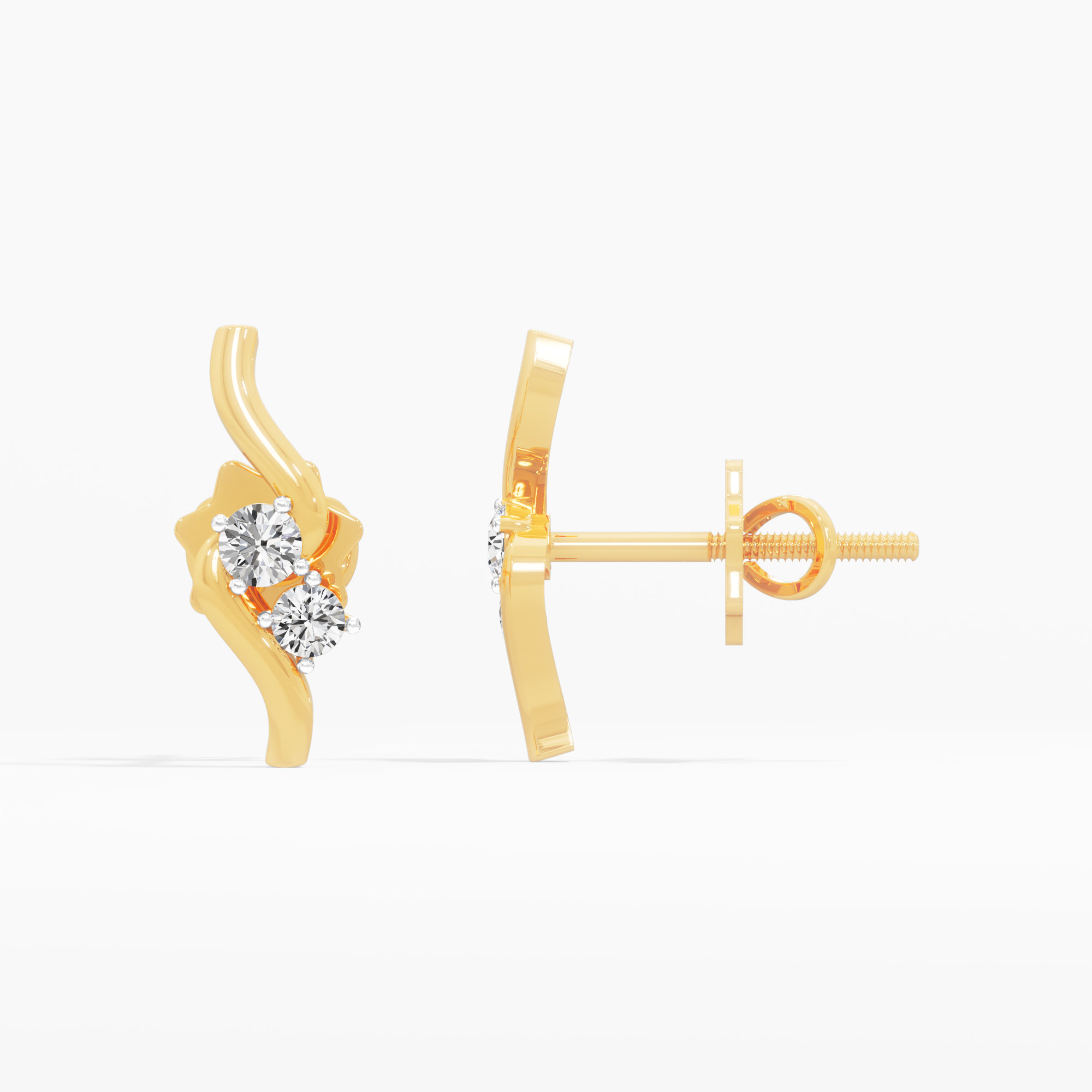 Wisp Curl Stud Earrings in 9KT Yellow Gold (Diamond Quality: FG-VVS VS)