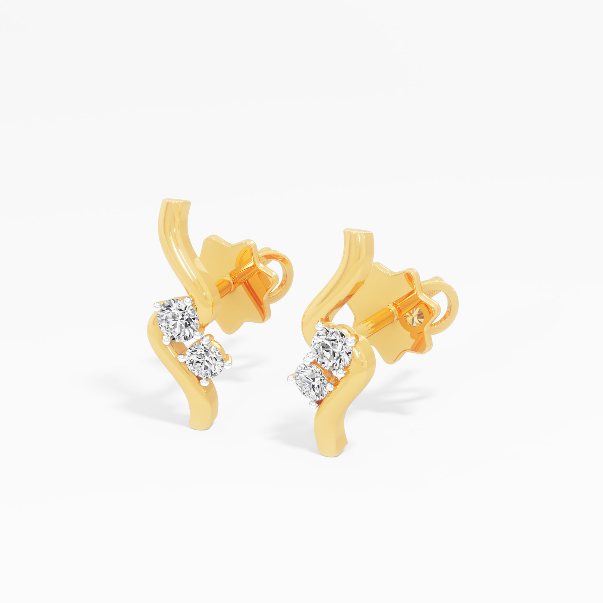 Wisp Curl Stud Earrings in 9KT Yellow Gold (Diamond Quality: FG-VVS VS)
