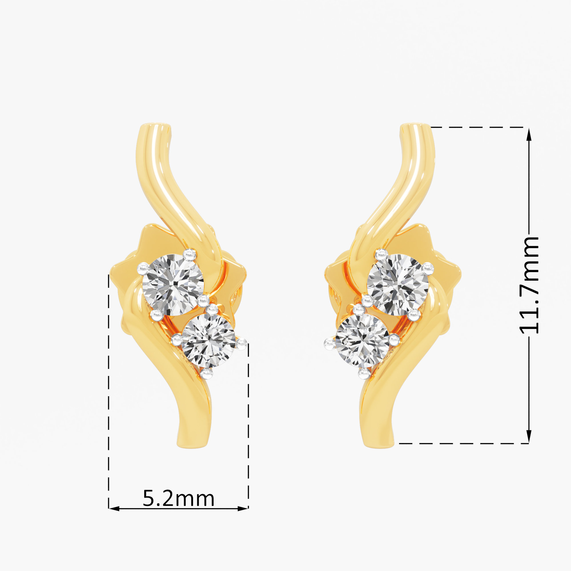 Wisp Curl Stud Earrings in 9KT Yellow Gold (Diamond Quality: FG-VVS VS)