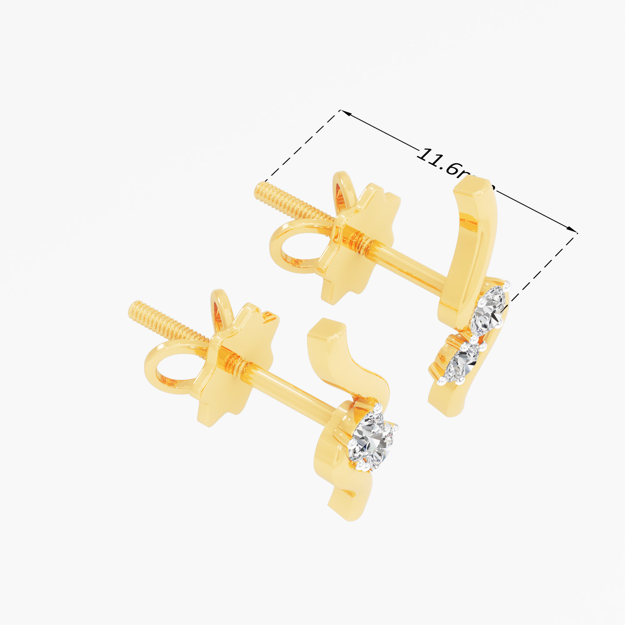 Wisp Curl Stud Earrings in 9KT Yellow Gold (Diamond Quality: FG-VVS VS)
