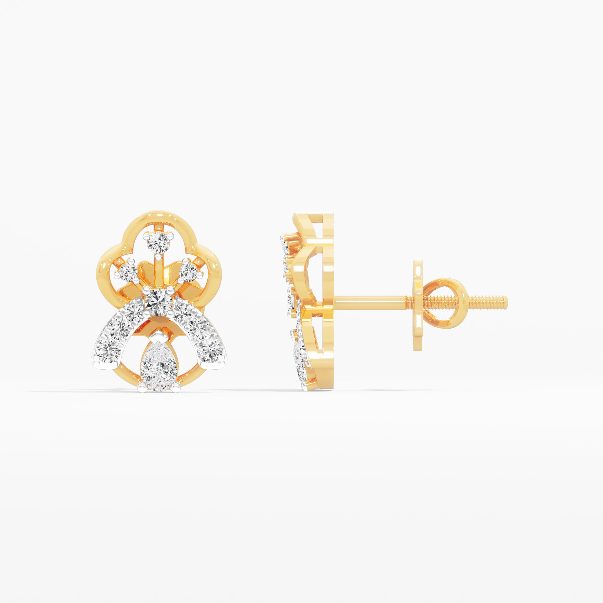 Trefoil Grace Stud Earrings in 9KT Yellow Gold (Diamond Quality: FG-VVS VS)