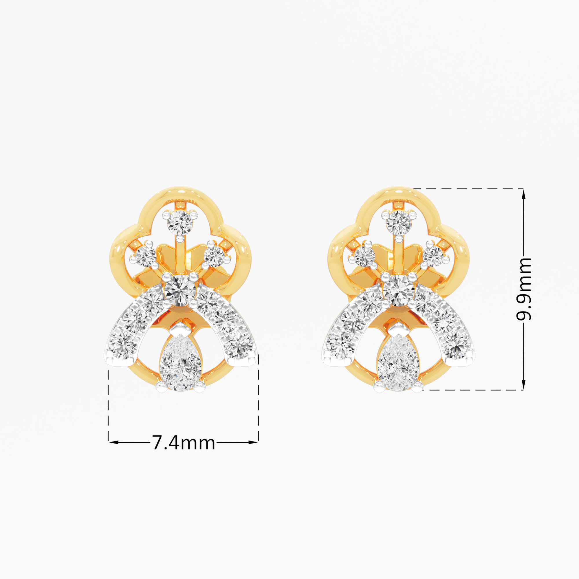 Trefoil Grace Stud Earrings in 9KT Yellow Gold (Diamond Quality: FG-VVS VS)