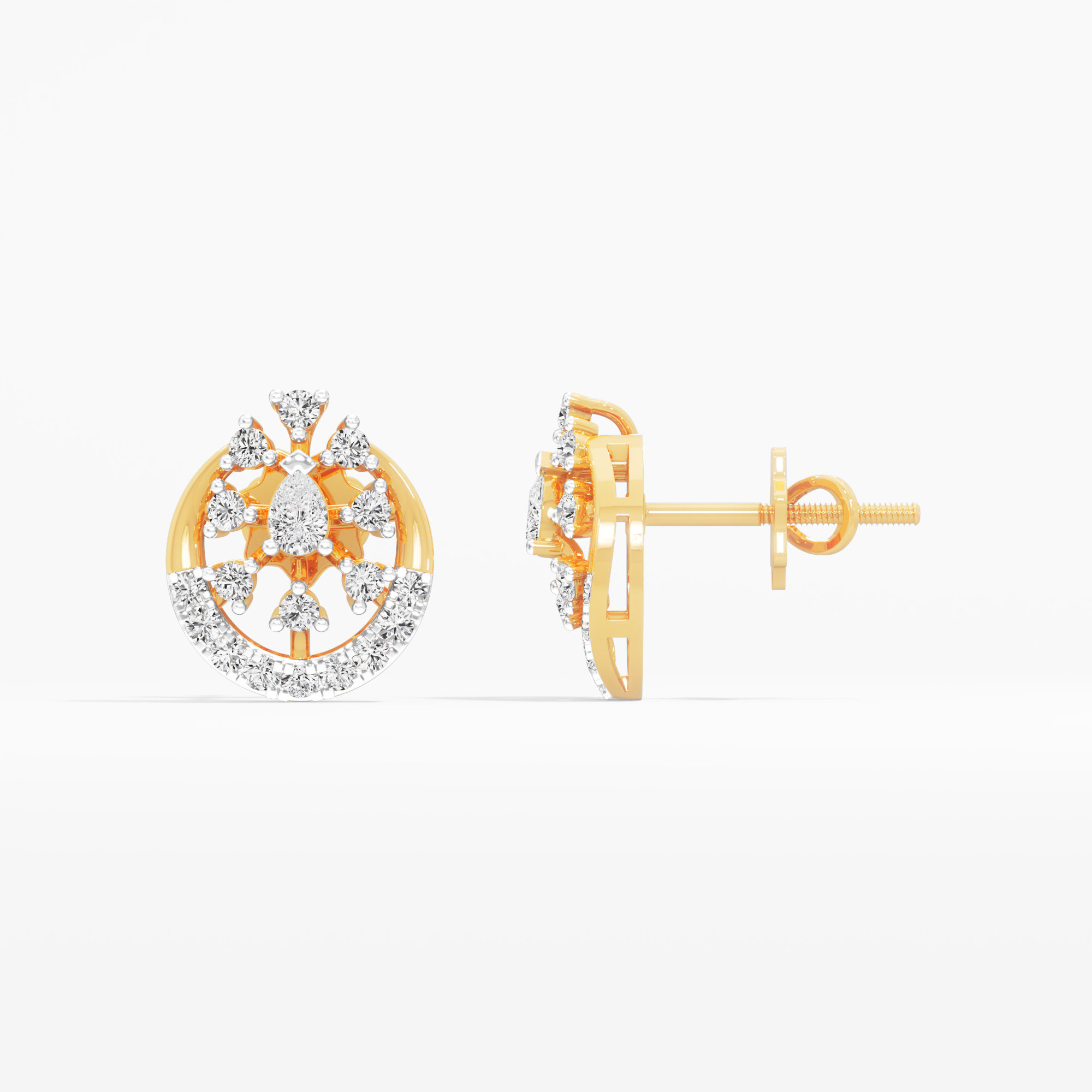 Sunwheel Diamond Stud Earrings in 9KT Yellow Gold (Diamond Quality: FG-VVS VS)