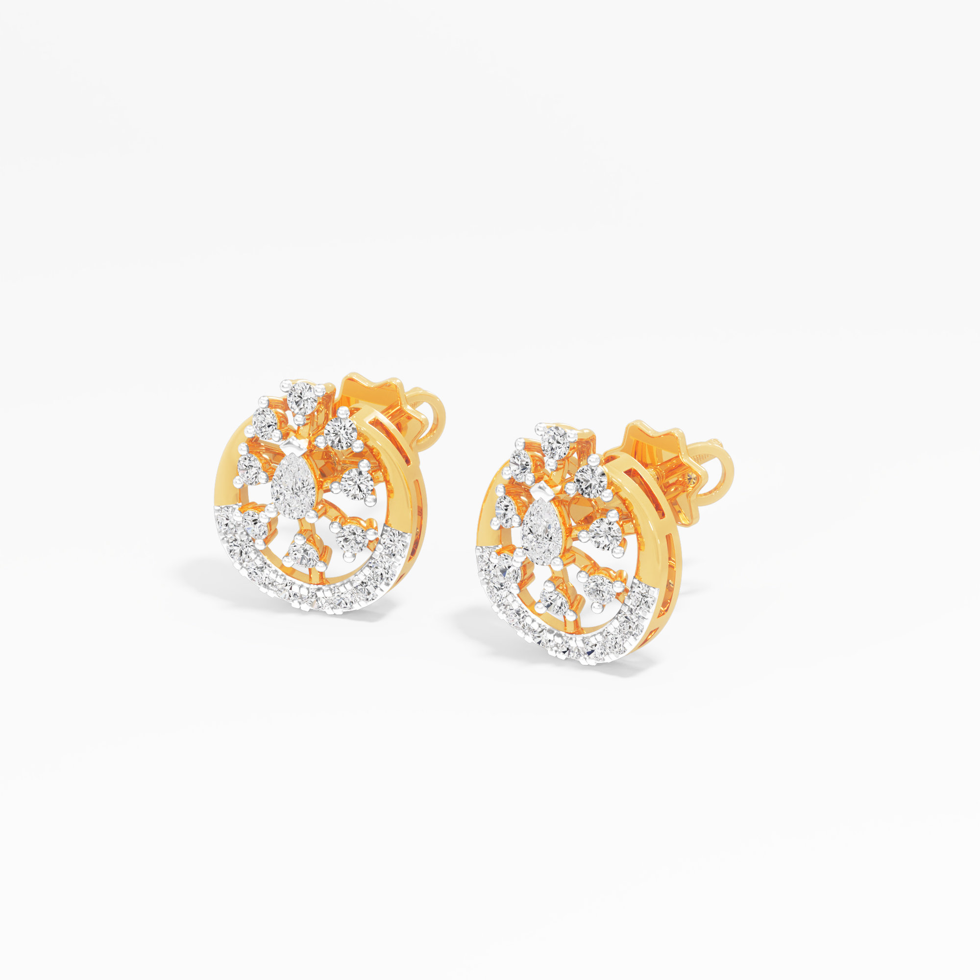 Sunwheel Diamond Stud Earrings in 9KT Yellow Gold (Diamond Quality: FG-VVS VS)