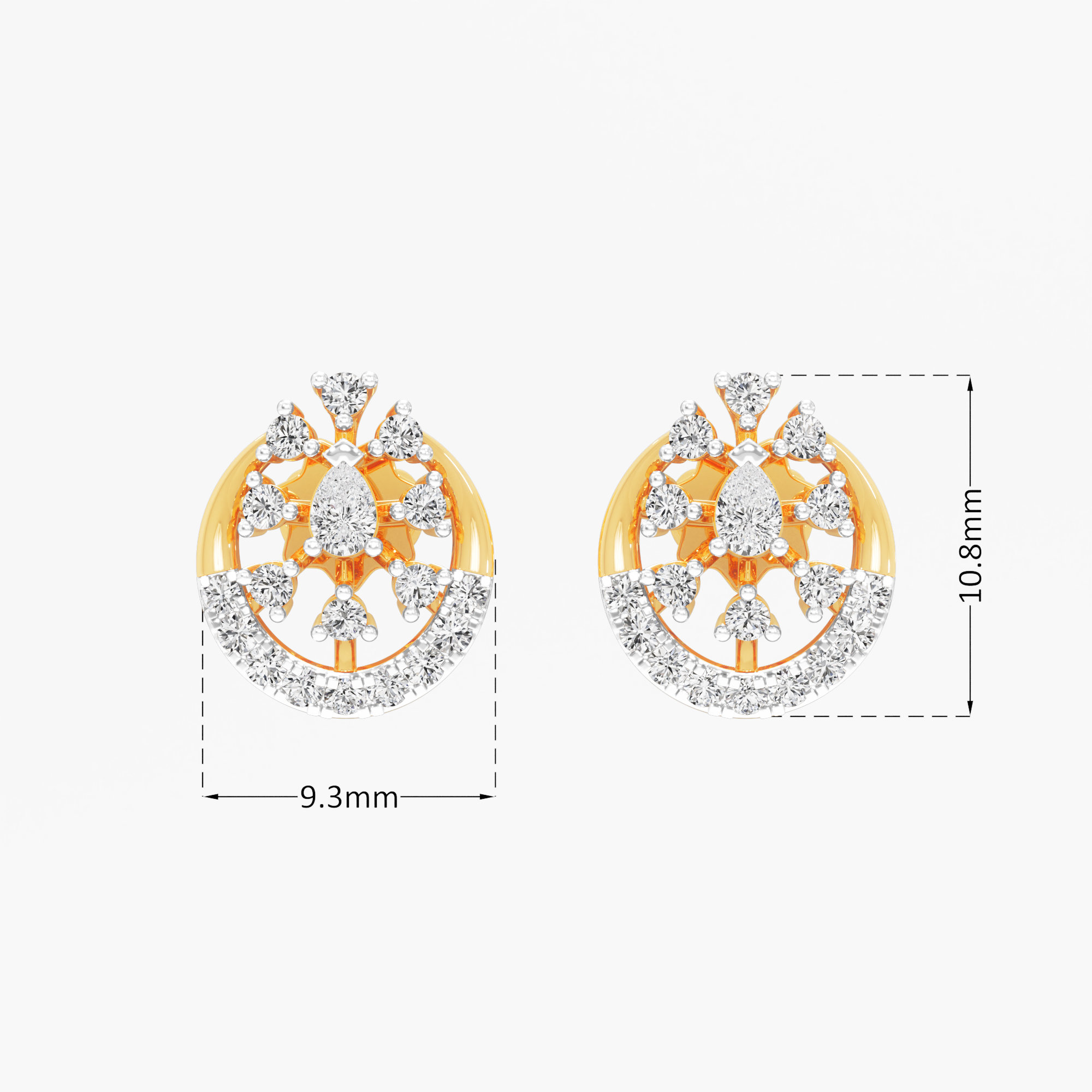 Sunwheel Diamond Stud Earrings in 9KT Yellow Gold (Diamond Quality: FG-VVS VS)