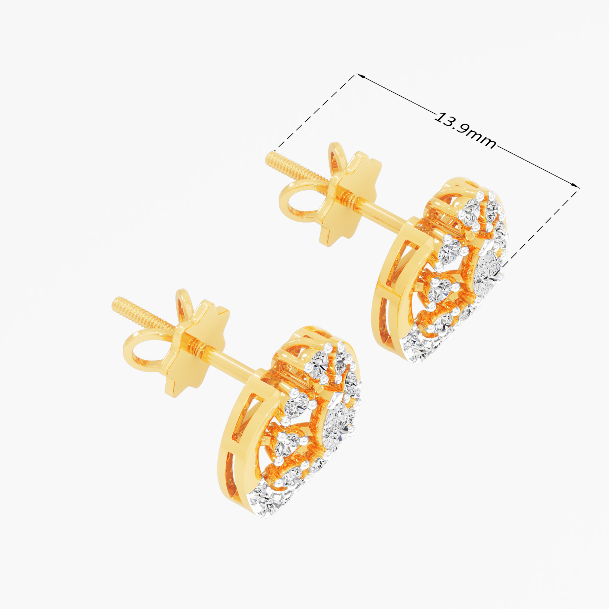 Sunwheel Diamond Stud Earrings in 9KT Yellow Gold (Diamond Quality: FG-VVS VS)