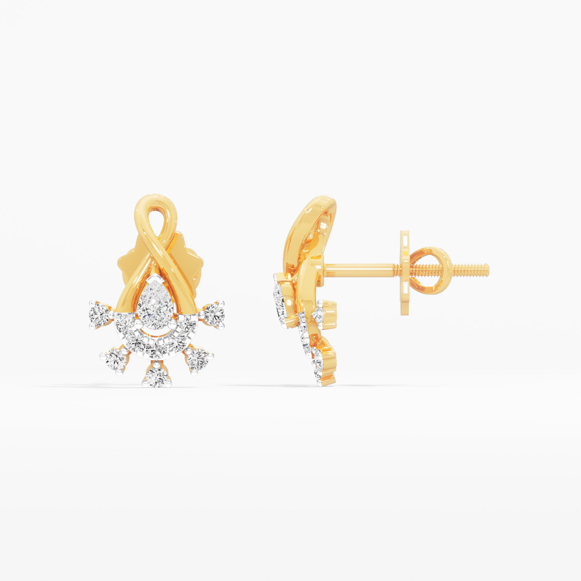 Infinity Arc Stud Earrings in 9KT Yellow Gold (Diamond Quality: FG-VVS VS)