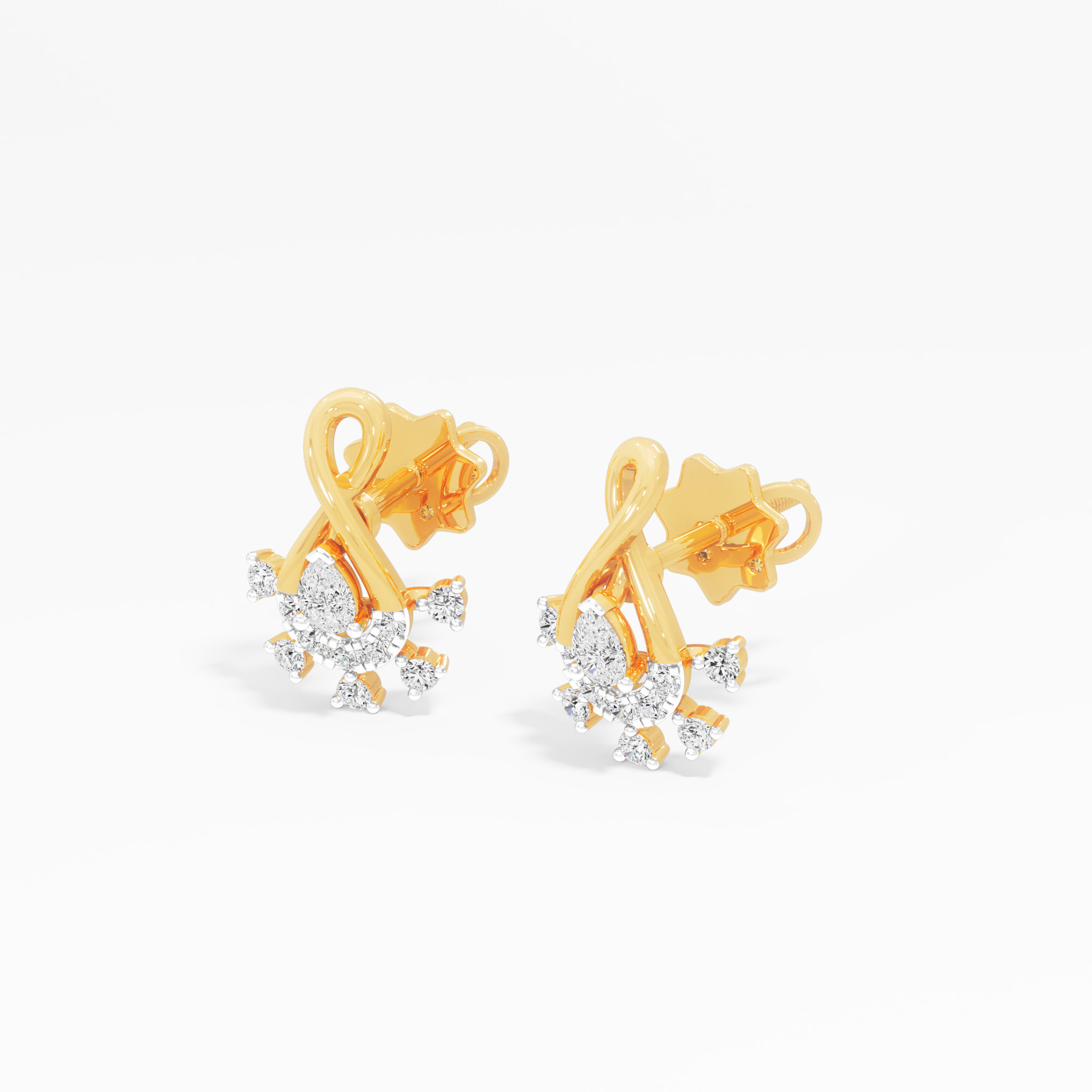 Infinity Arc Stud Earrings in 9KT Yellow Gold (Diamond Quality: FG-VVS VS)