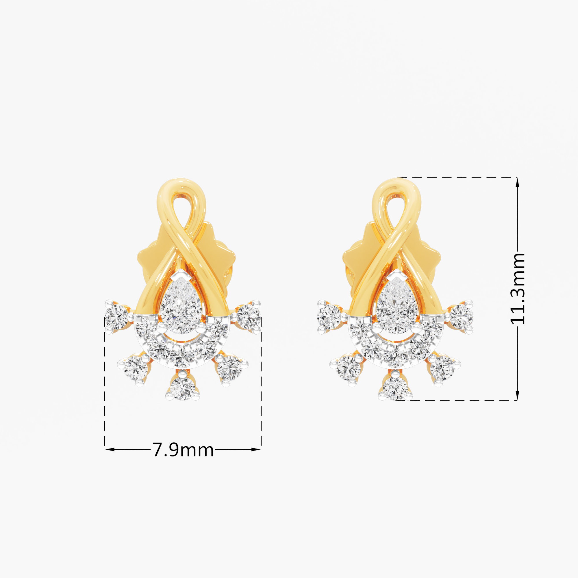 Infinity Arc Stud Earrings in 9KT Yellow Gold (Diamond Quality: FG-VVS VS)