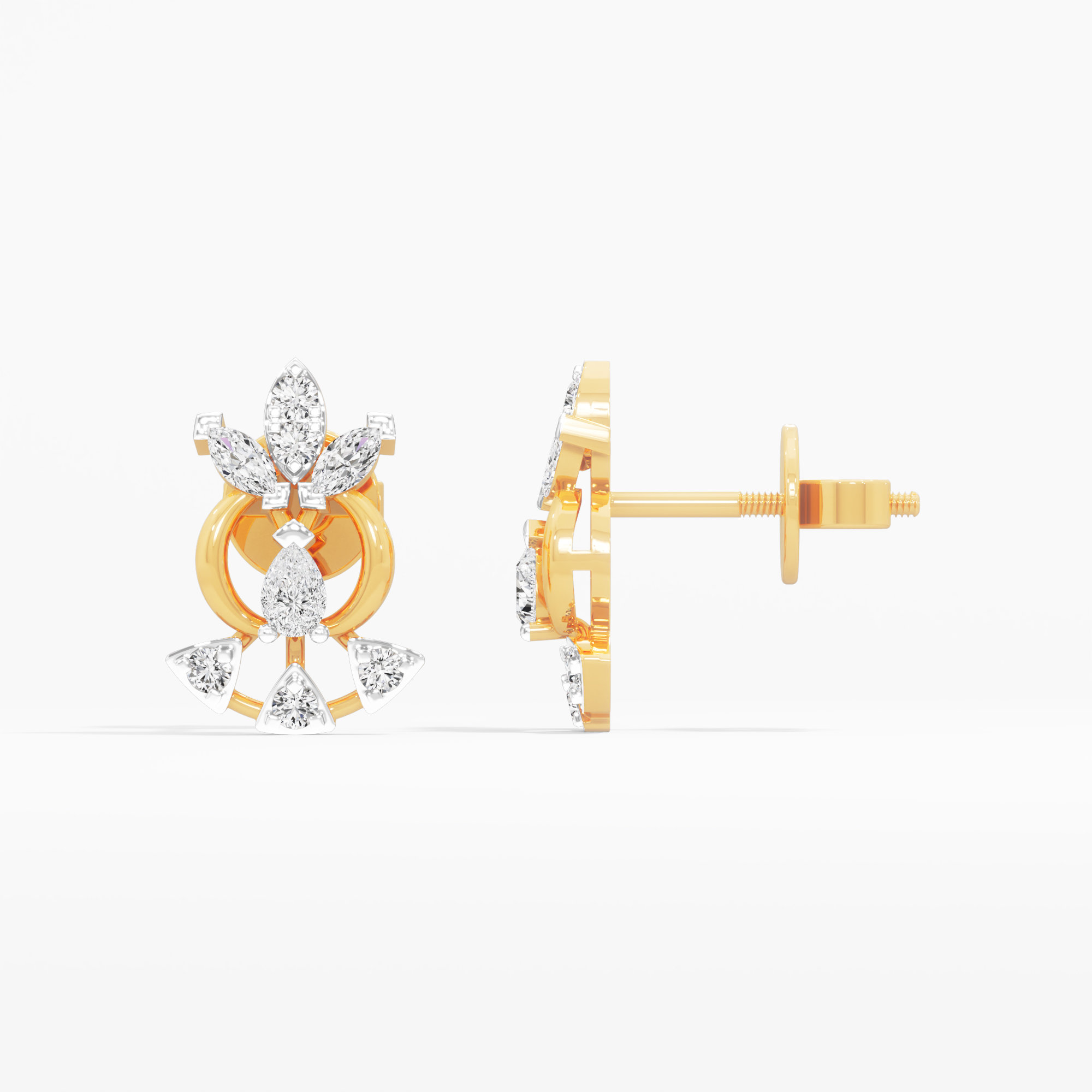 Majestic Fleur Stud Earrings in 9KT Yellow Gold (Diamond Quality: FG-VVS VS)